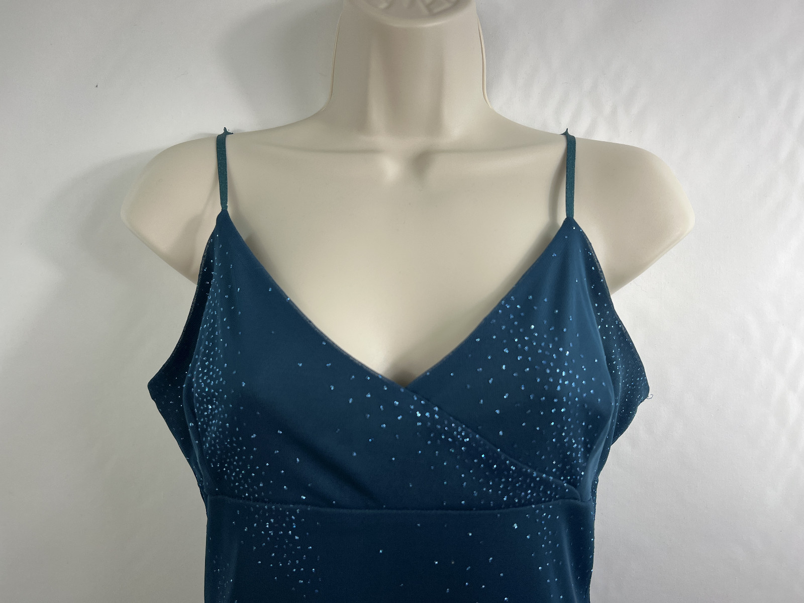 Vintage Silhouette Chiffon Party Cocktail Dress Blue Green Sparkle Evening Prom