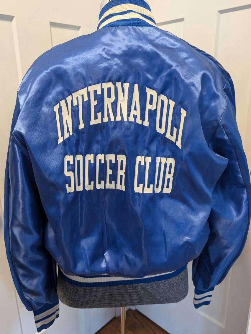 Vintage Empire Satin Jacket Internapoli Soccer Club Large Blue Naples Italy