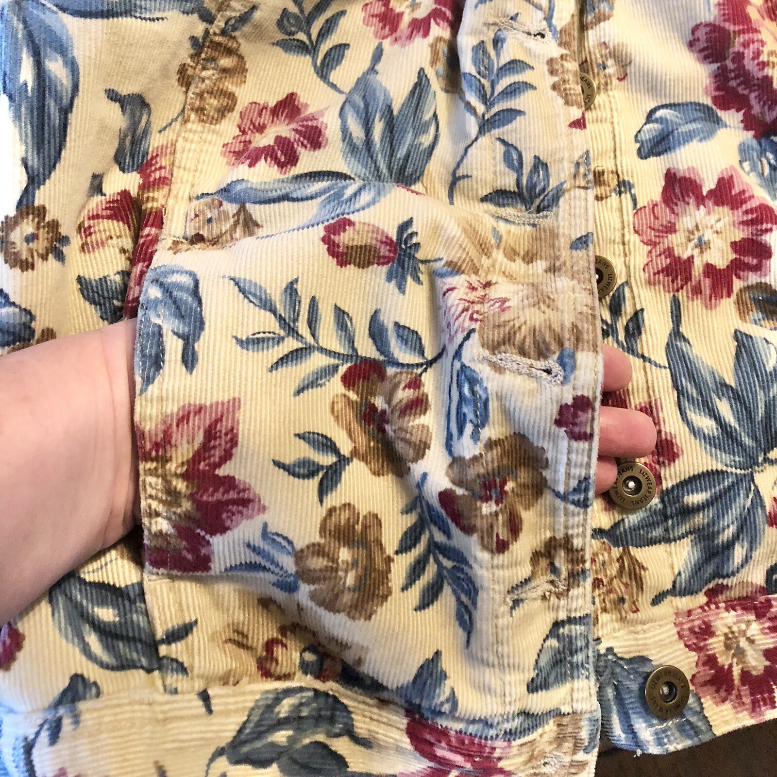 Vintage Lizwear Jeans Floral Corduroy Jacket Sz L Liz Claiborne 1990s Cotton