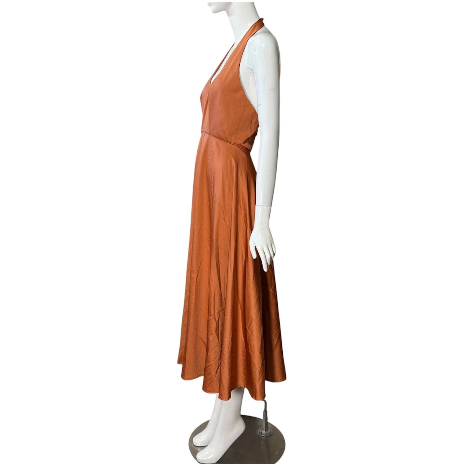 Vintage 70s Pierre Cardin Silk Halter Deep V Cocktail Evening Dress Slit Sz 10