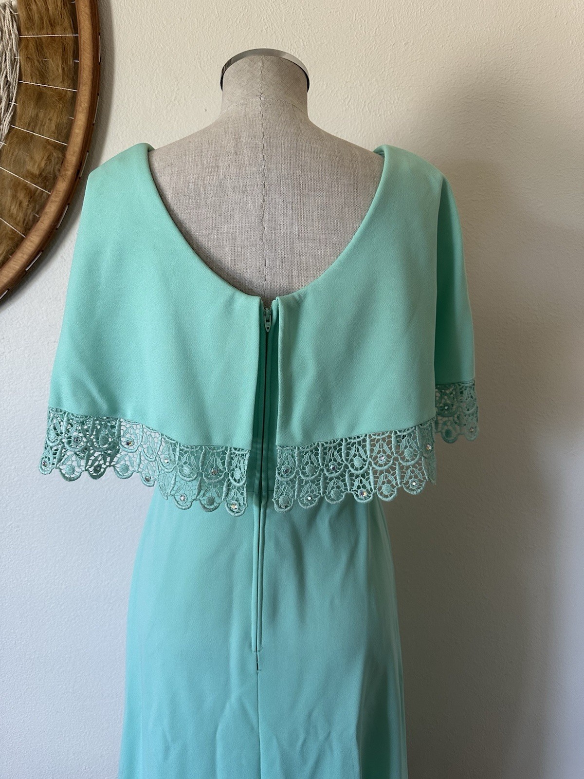 Vintage 70s Miss Rubette Formal Mint Green Max Dress Lace Woman’s S/M