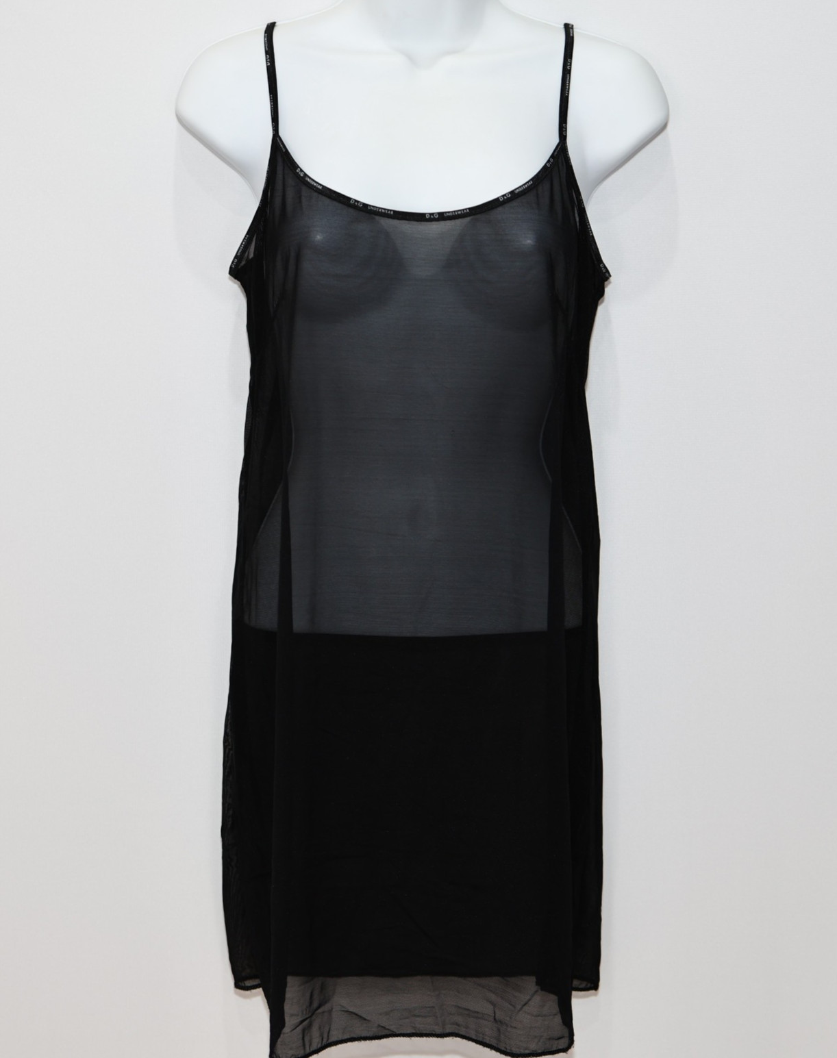 B5 Auth DOLCE & GABANNA Black See Through Y2K Era D&G Logo Nightgown Dress Sz ~4
