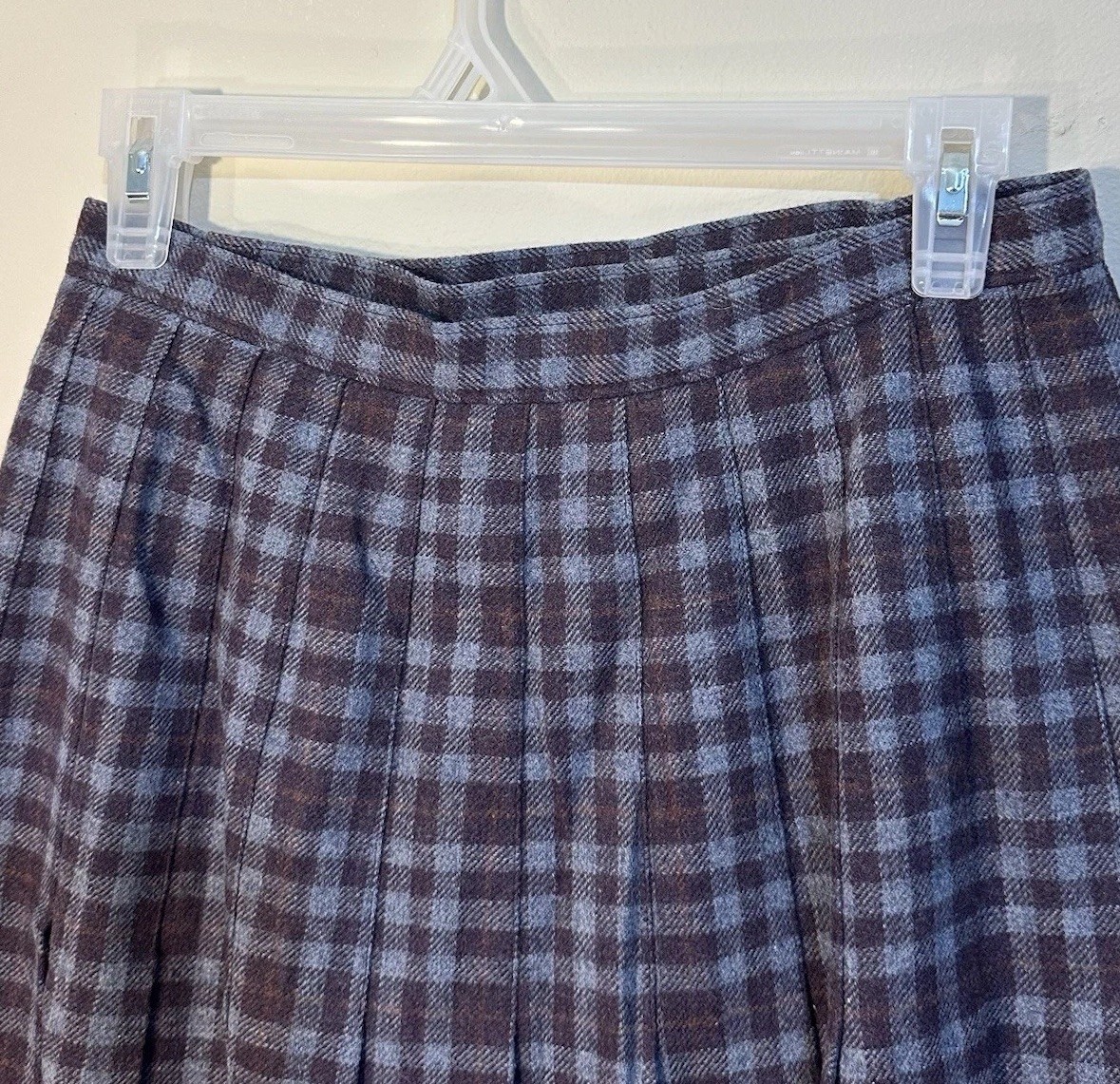 Pendleton VTG M662 Wool Walking Kilt Skirt 10 Muted Blue Purple Brown Plaid 80’s