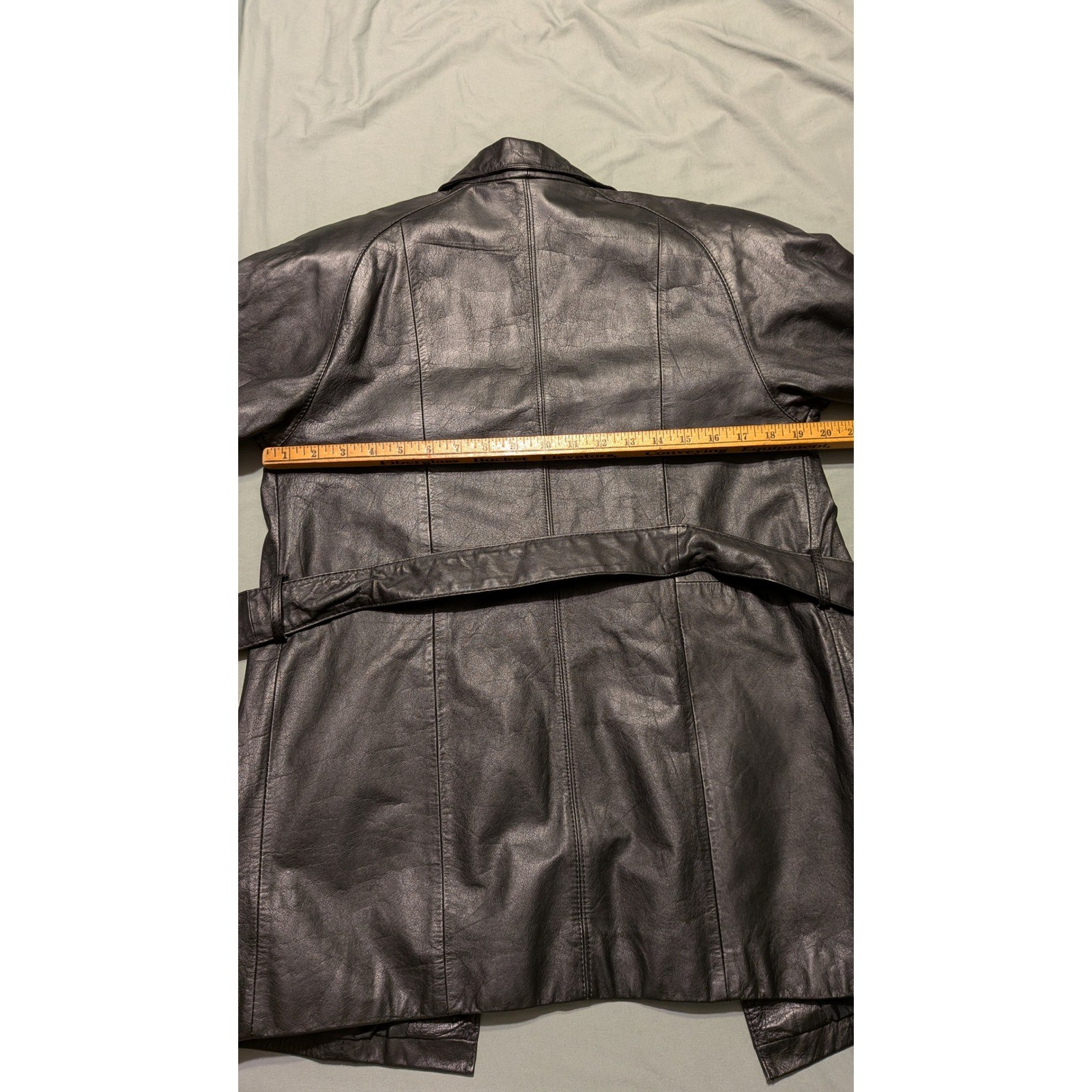 Avon Fashions Black Leather Trench Coat Vintage Belted Jacket F5133X Womens SM
