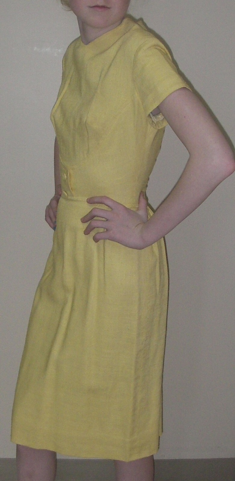 Vintage 1950s Wayne Fuller Wiggle Pencil Dress Yellow Lined XS Midi Secretary