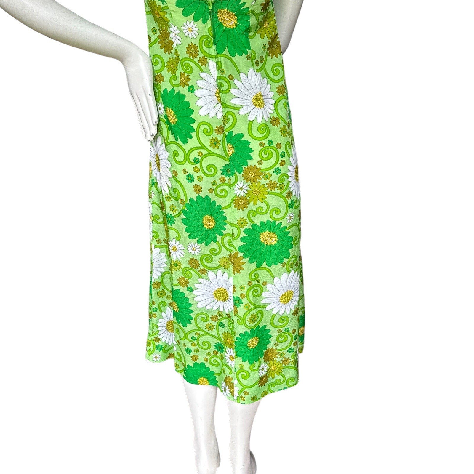 Vintage 60s 70s Handmade Floral Psychedelic Keyhole Neckline Midi Dress XS?