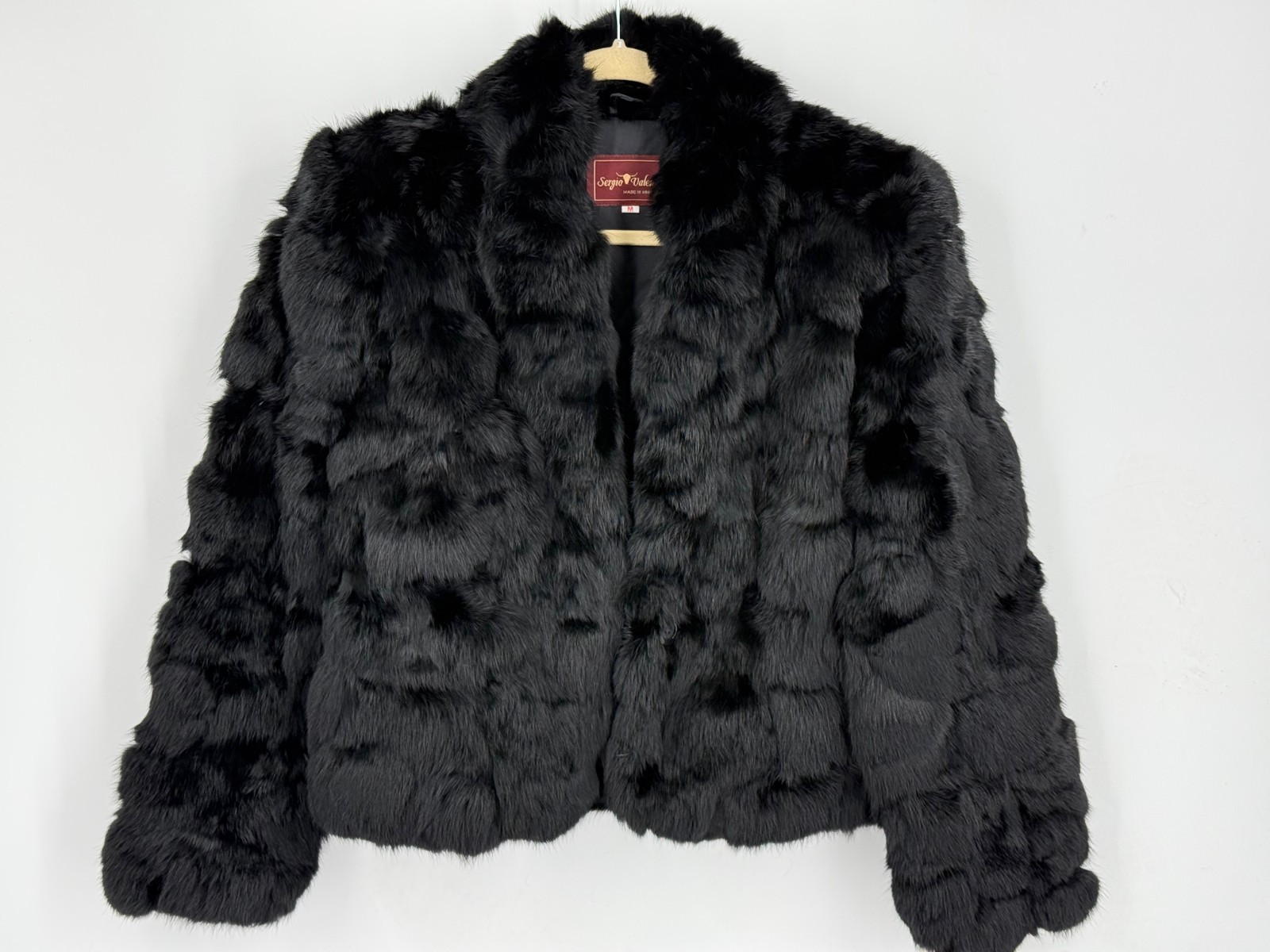 Vintage 1980s Sergio Valente Black Genuine Rabbit Fur Coat Women’s Size Medium