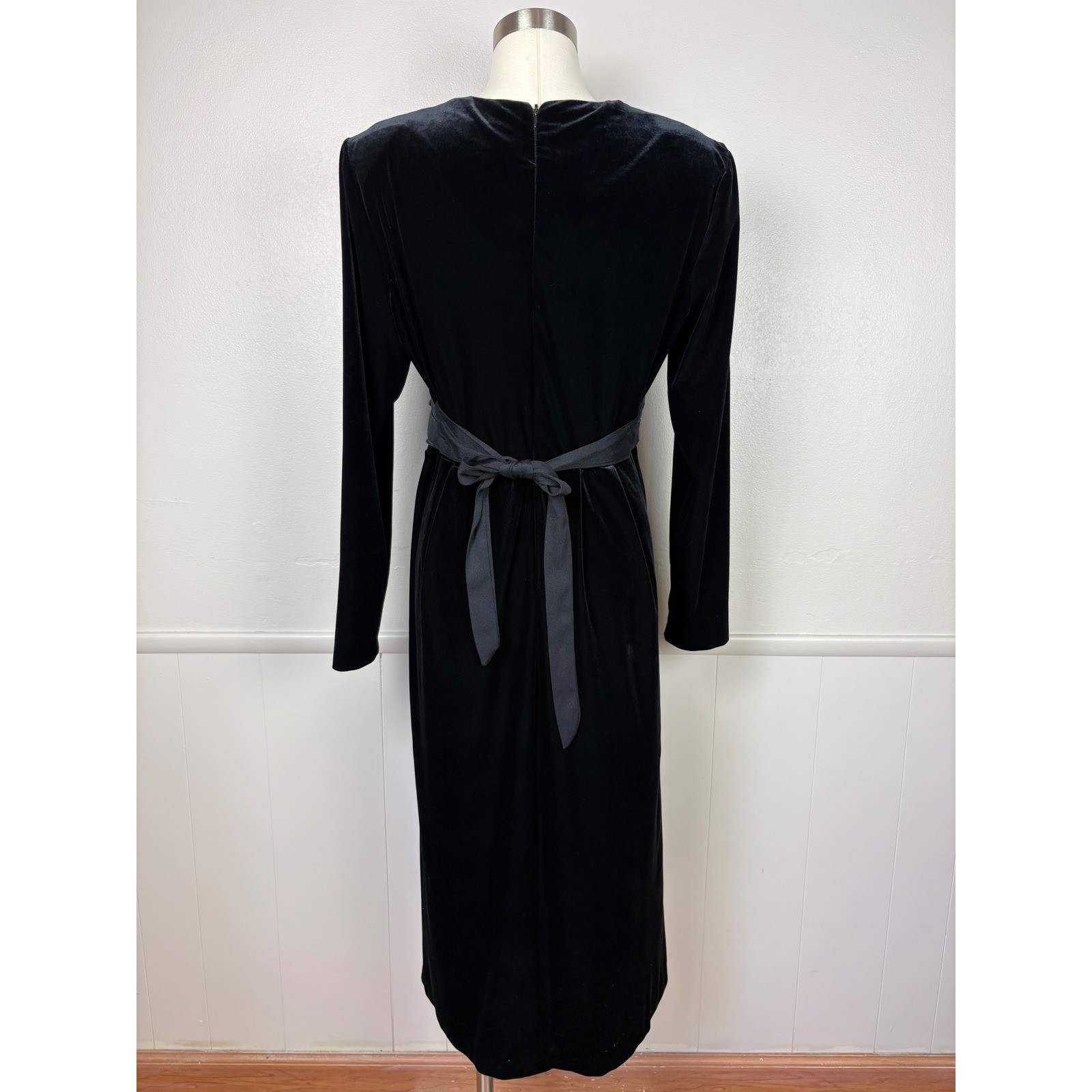 J.B.S. Ltd Vintage Velvet Midi Dress with Beaded Faux Vest Sz 12 Modest 80s 90s