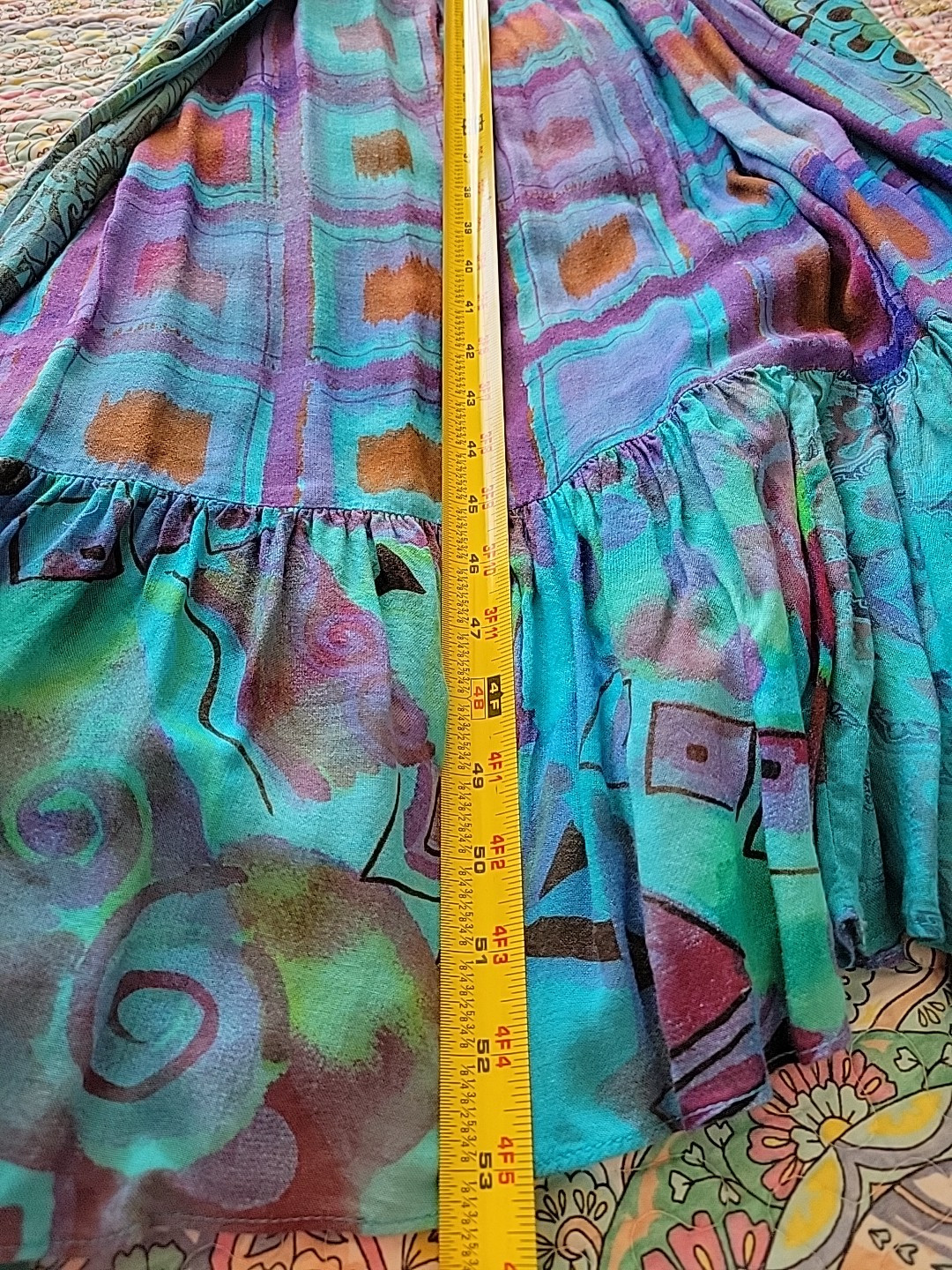 Vtg URU Womens Maxi Dress One Sz Oversized Tiered Lagenlook Drop Waist Floral