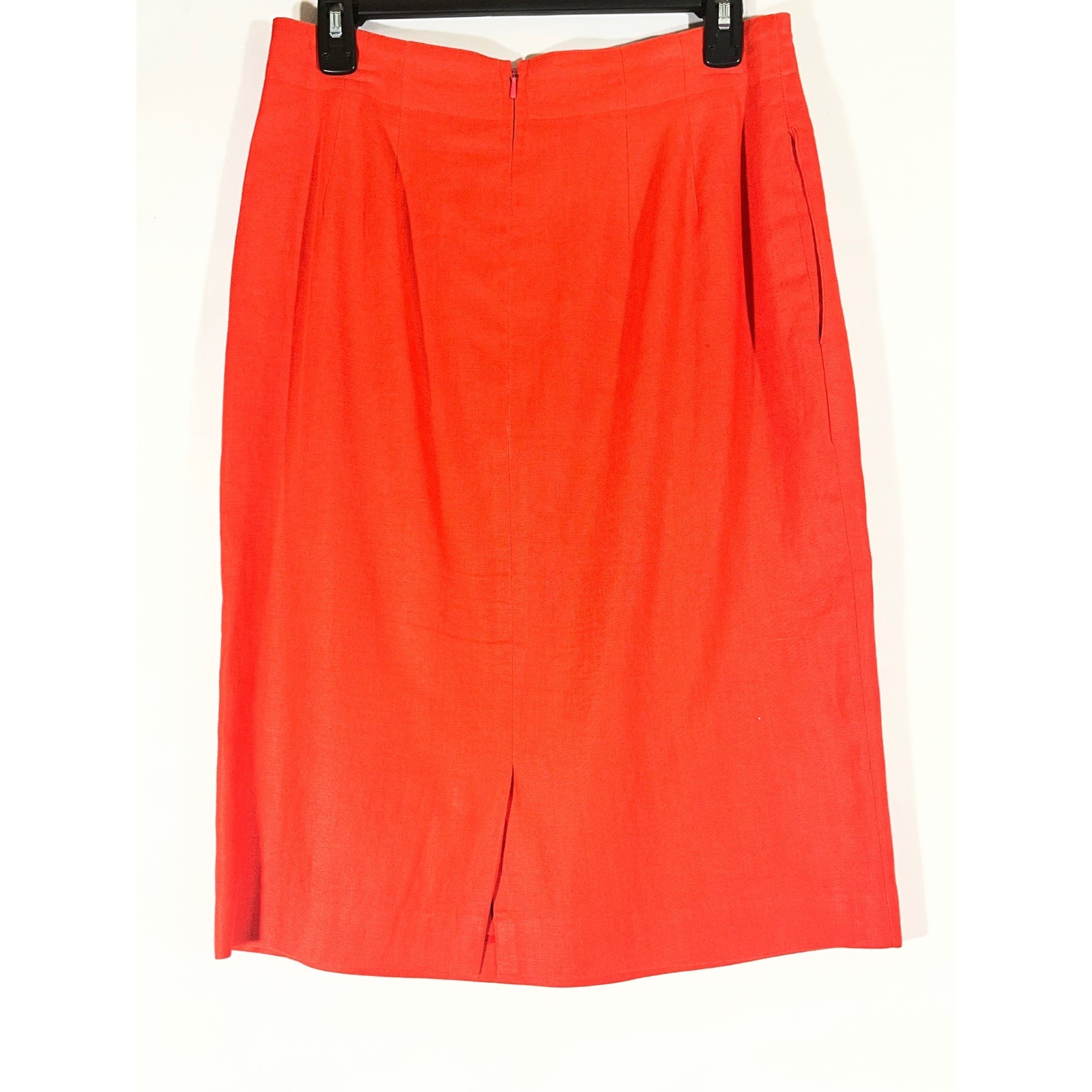 Talbots Linen Suit Set Women 12 Orange Blazer Midi Skirt Vibrant Career Wear