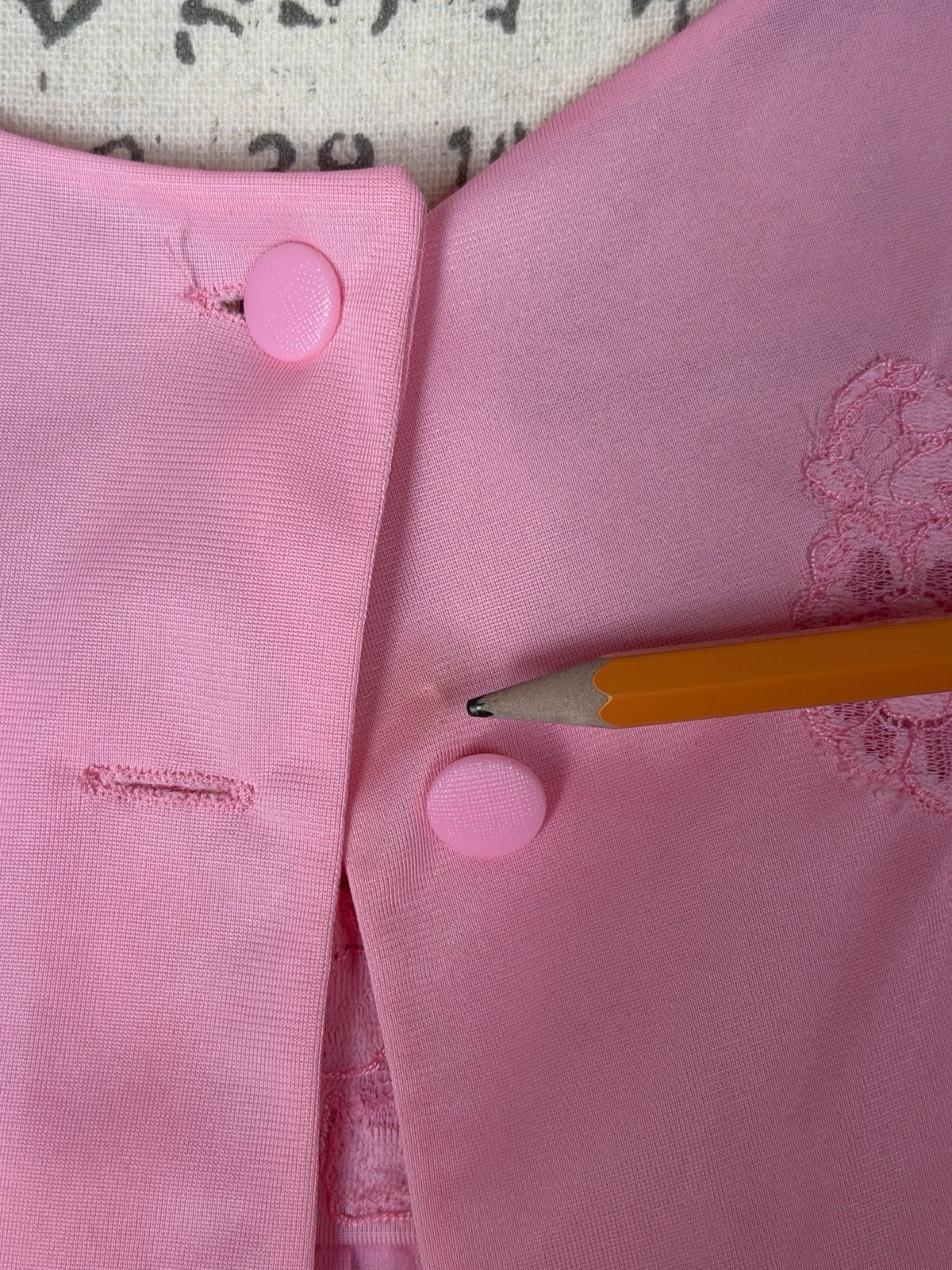 Vintage Pink Sheer Chiffon Nylon Babydoll Nightgown Lace Yoke Button Front M