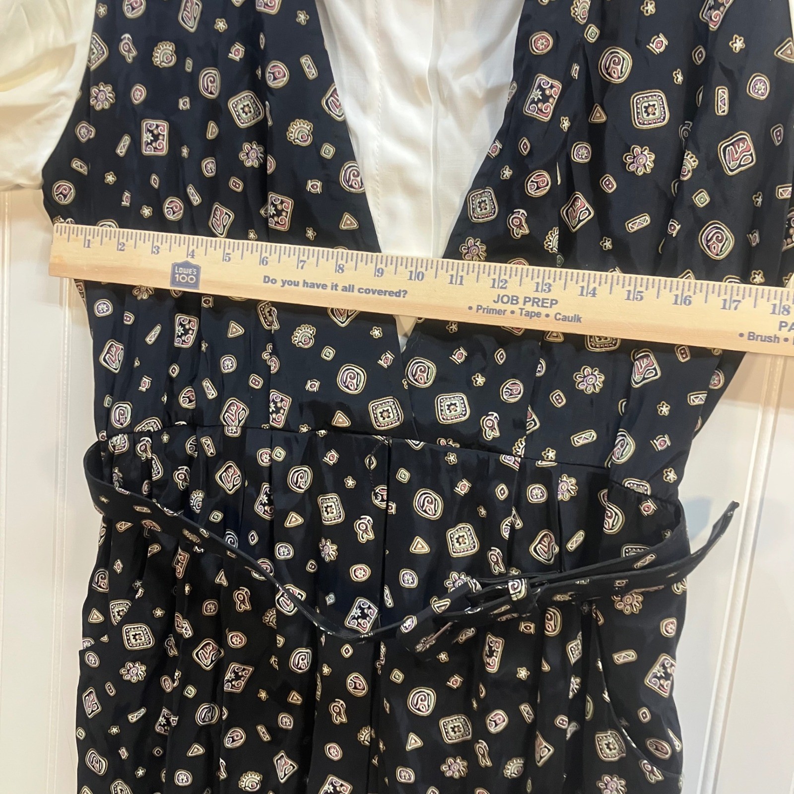 Stuart Alan Petites Vintage 90s Layered Look Midi Dress Black Geometric 16P USA