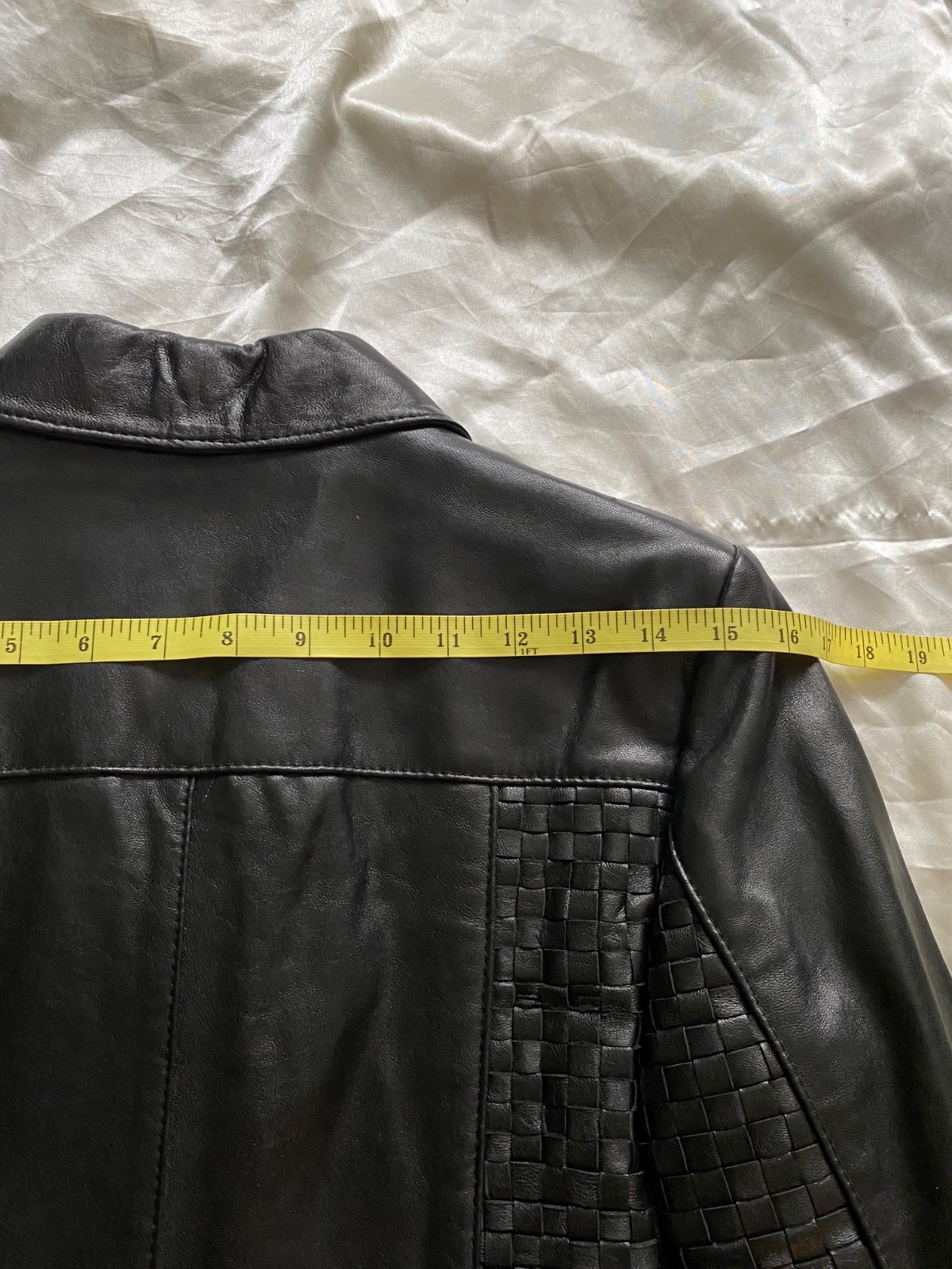 Vintage 1990s NWT Black Woven Leather Jacket Minimalist Medium Classic