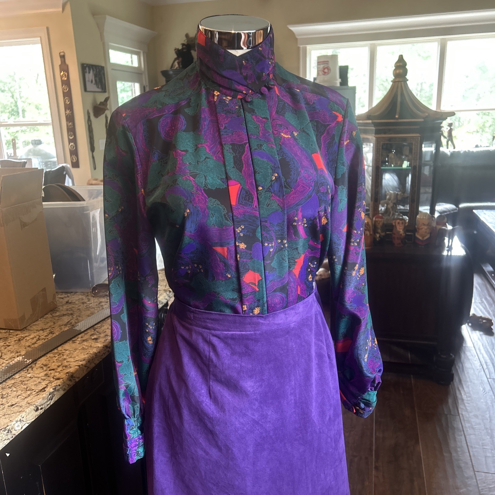 Vintage Count Romi Sz 12 Purple Ultrasuede Skirt Suit w Blouse GVC