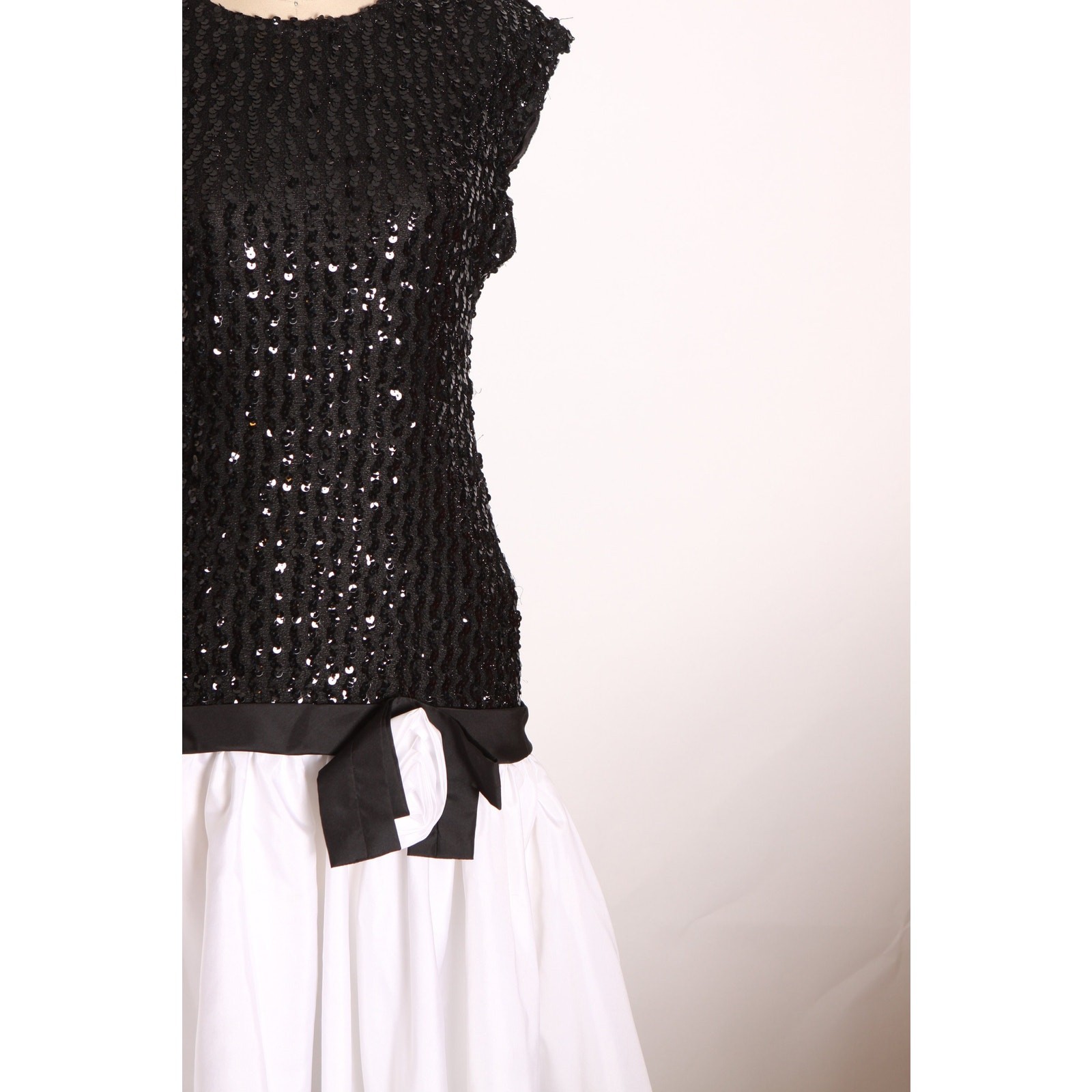 1980s Black White Sequin Asymmetrical Formal Dress by Precious Moments