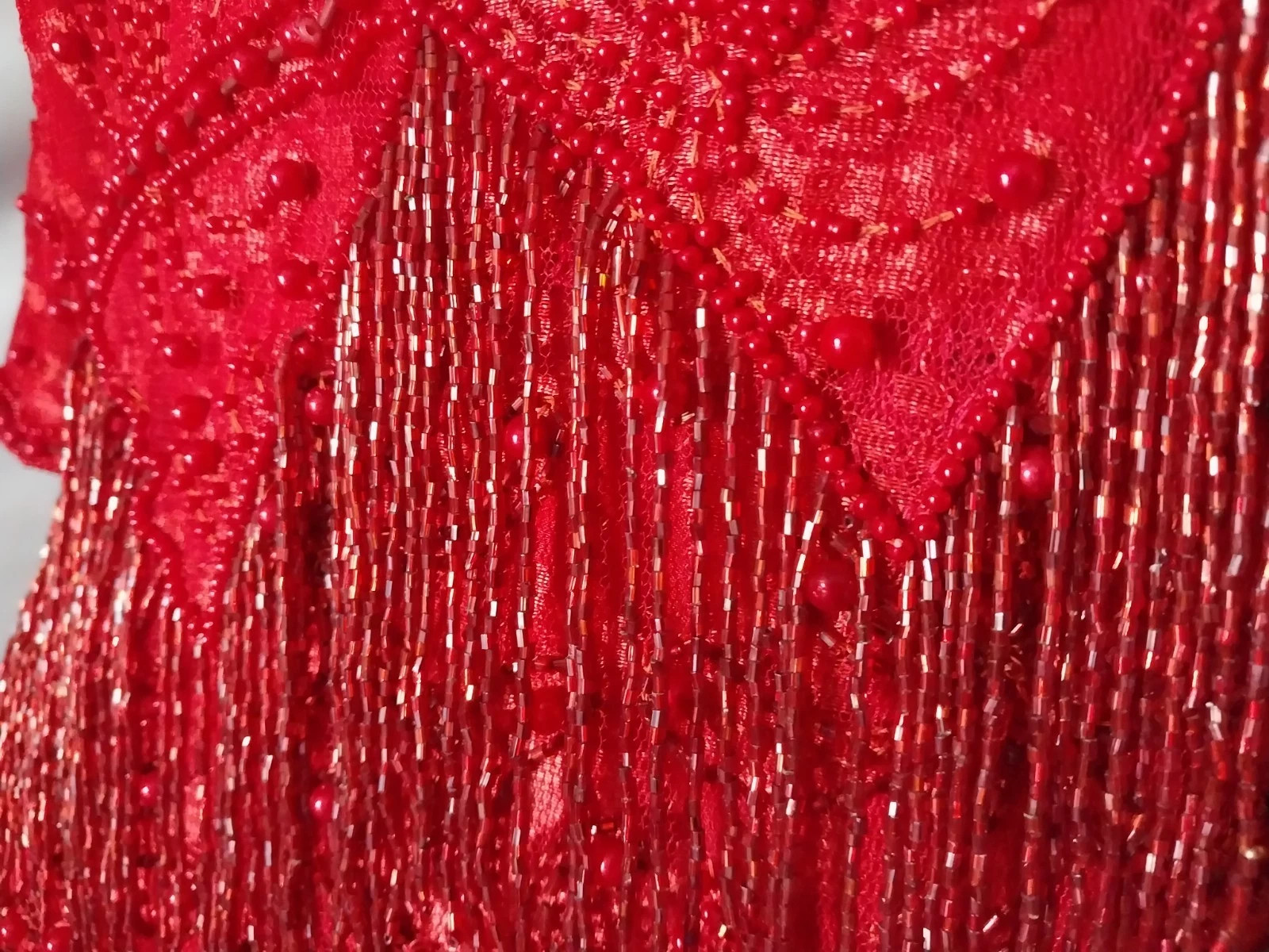 VTG FLAPPER BEADED FRINGE RAGTIME GATSBY 20S STYL RED SKIRT BLOUSE DRESS SET 42