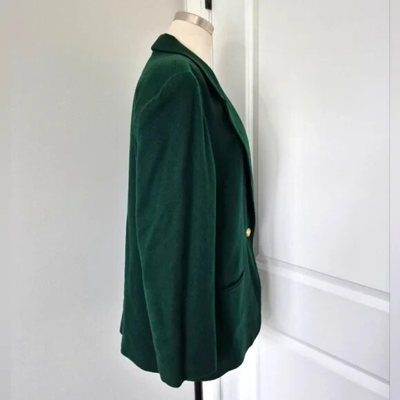 Womens Vtg SAVANNAH Emerald Green Wool Single-Breasted Boyfriend Blazer Sz 12
