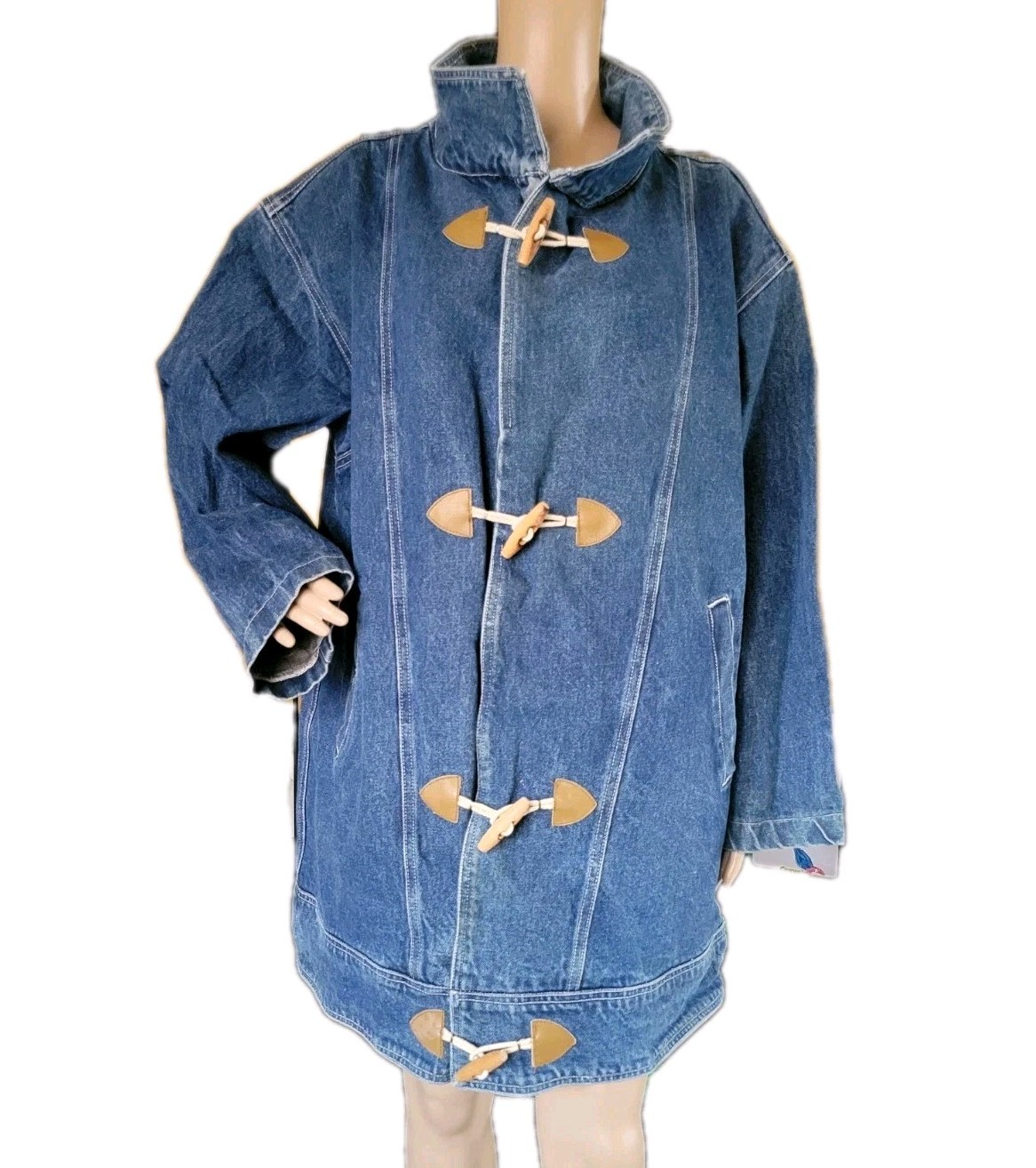 Vintage Denim Toggle Coat Barn Chore 100% Cotton XL EUC Pockets Heavyweight