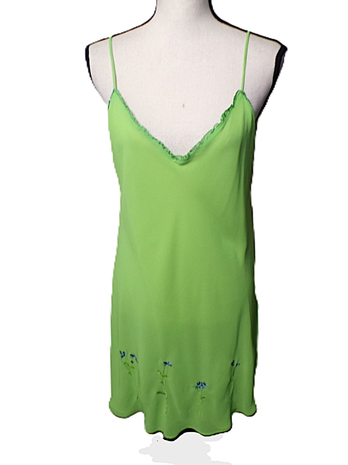 Vtg Slip Dress XL 2 pc Peignoir Chartreuse Purple Floral Embroidered Fairy Y2k