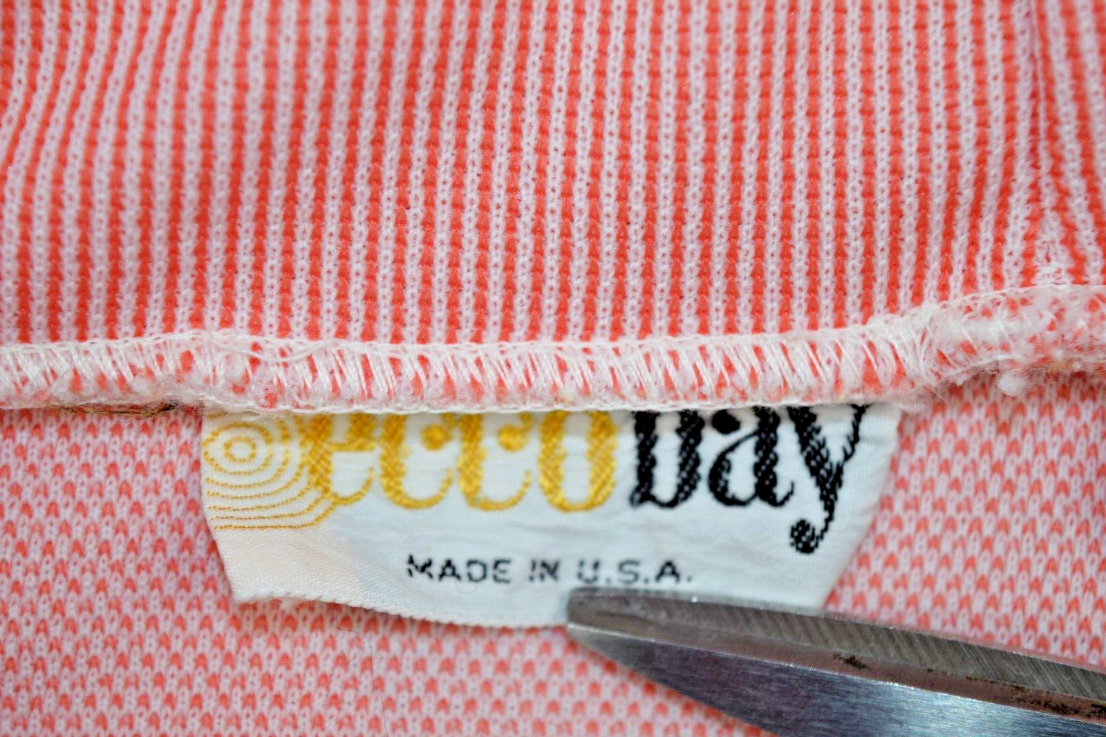 Vintage Top Pants Set Ecco Bay Size S/M 70s Red White Candy Stripe Poly Made USA