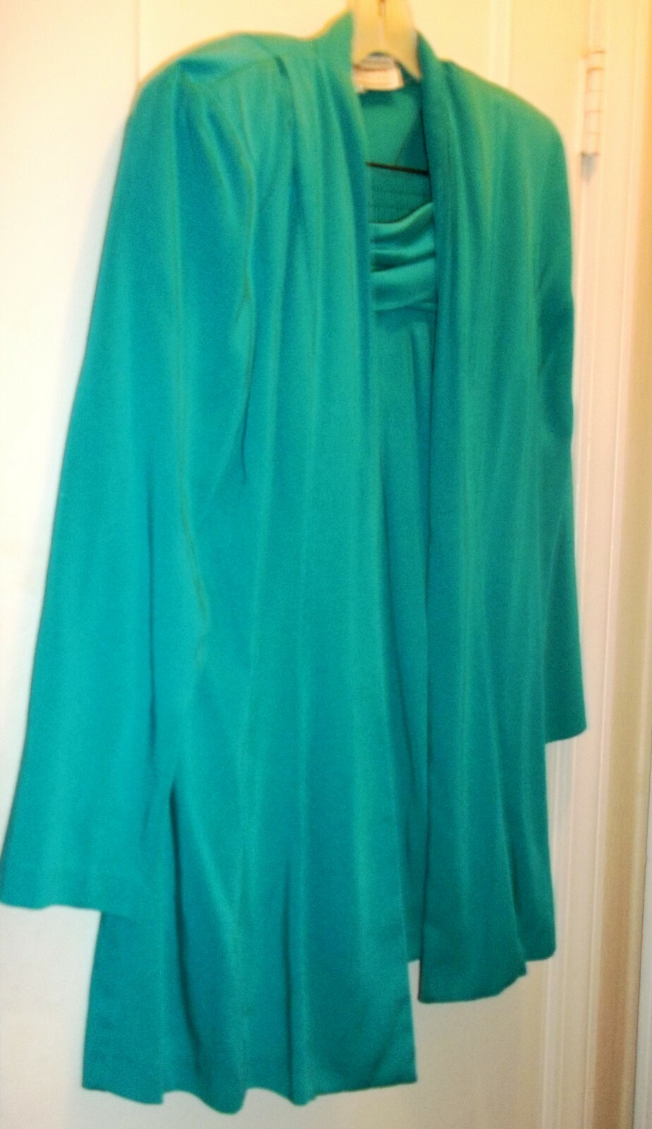 Maggie Lawrence Vintage Turquoise Skirt Set Suit Tunic Top Textured Fabric Sz M