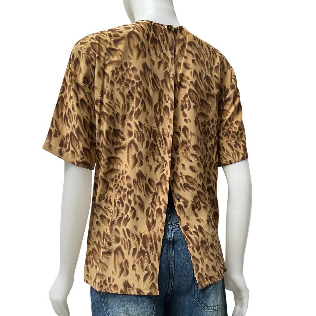 Vintage 90 Dana Buchman Silk Leopard Print Blouse Brown Office Siren Mob Wife 8