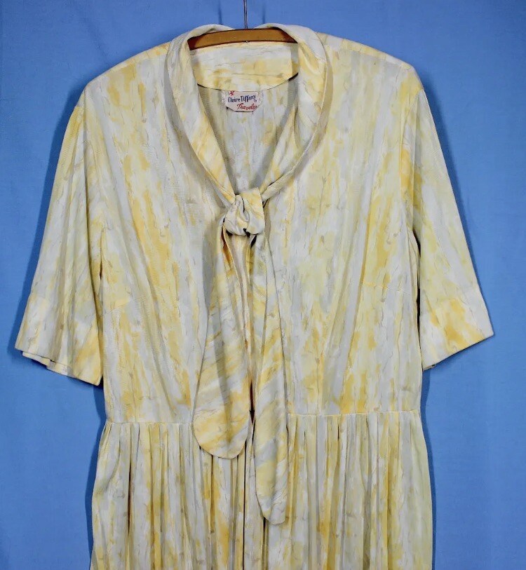 Vtg 60s Claire Tiffany Traveler Jersey Dress XXL w37 Plus Rayon Pussy Bow