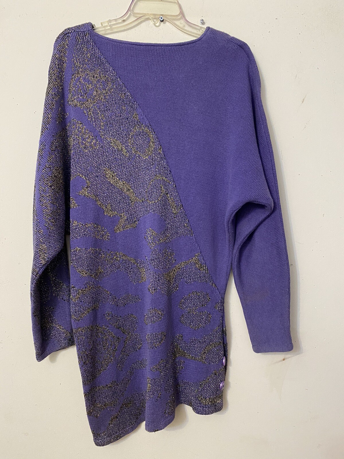VINTAGE 90’s TUNIC SWEATER HIP MOD RETRO ROCKER SLIMMING LEATHER ACCENTS M COOL!