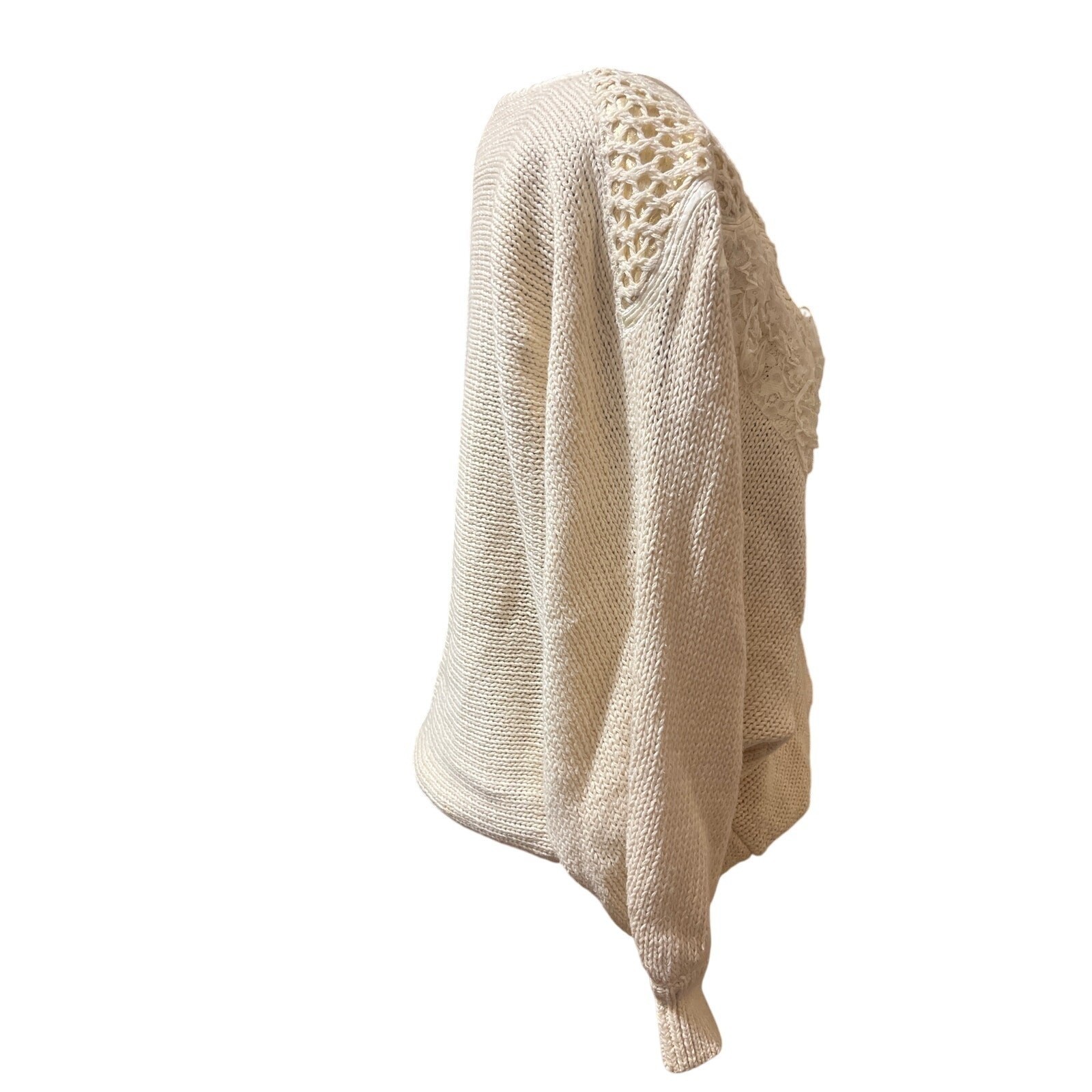 Bonnie Boerer L VTG 80s Cream Gold 3D Floral Roses Lace Appliqué Knit Sweater
