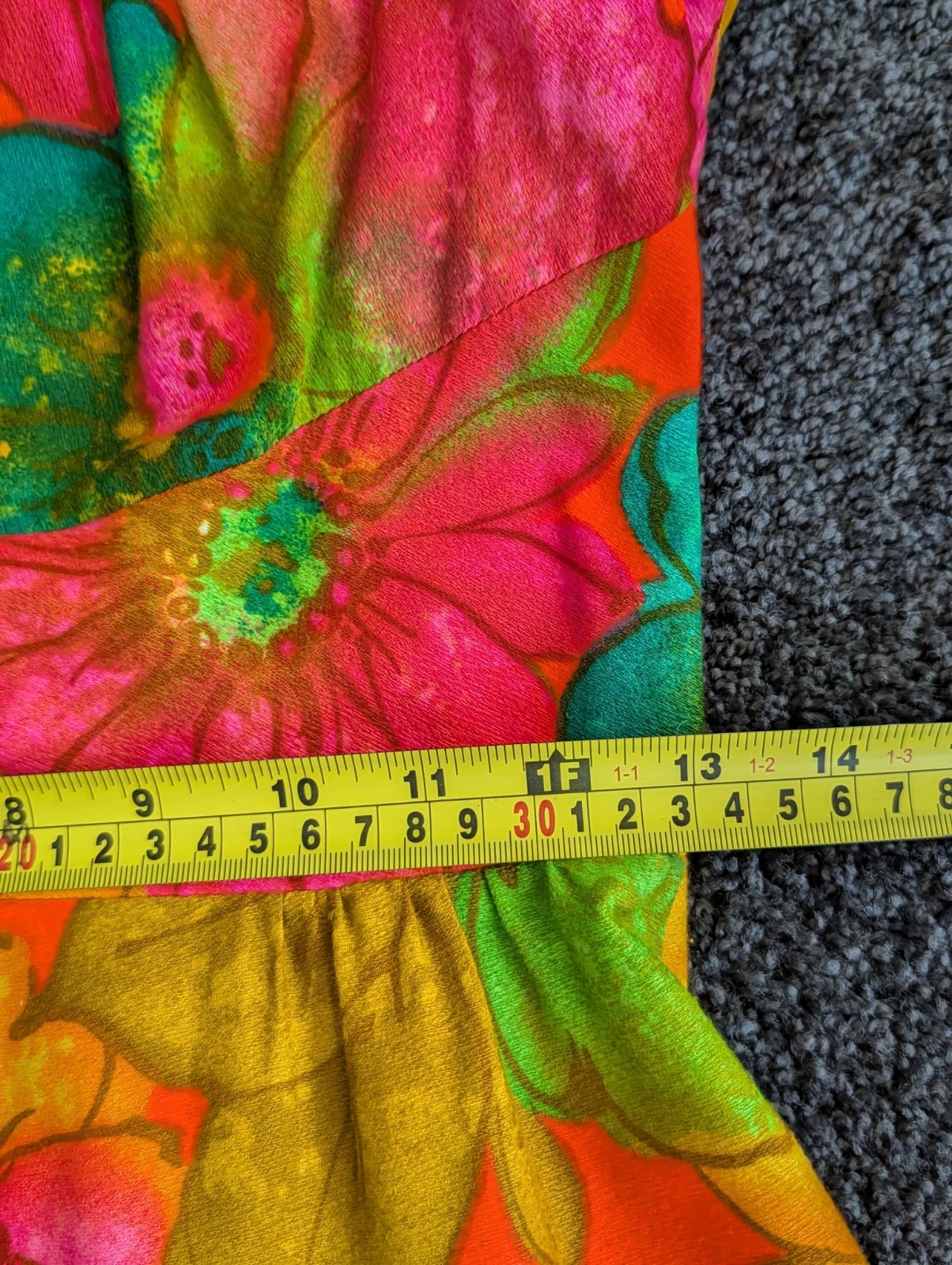 Vtg McInerny By Sydney Hawaiian Dress MuuMuu Maxi Midi Barkcloth Sz XS Day Glo