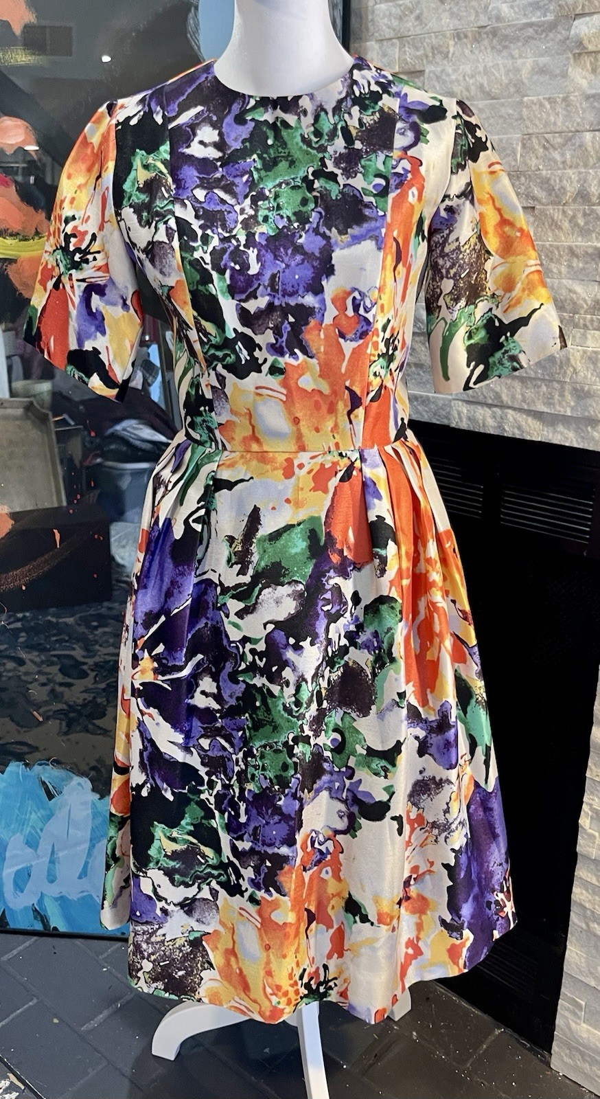 VTG 1950s Custom Made Floral Luncheon Hostess Dress By Seamstress Of Winter Park