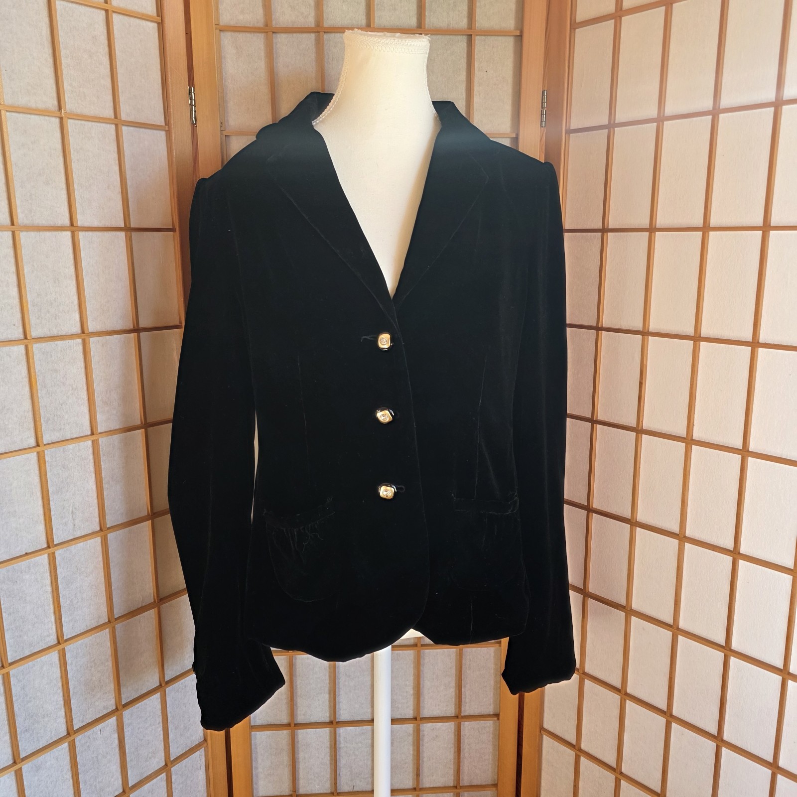 Parisian Vtg 90s Blazer Jacket W’s Sz 10 Silk Blend Black Velvet 3 Button Lined