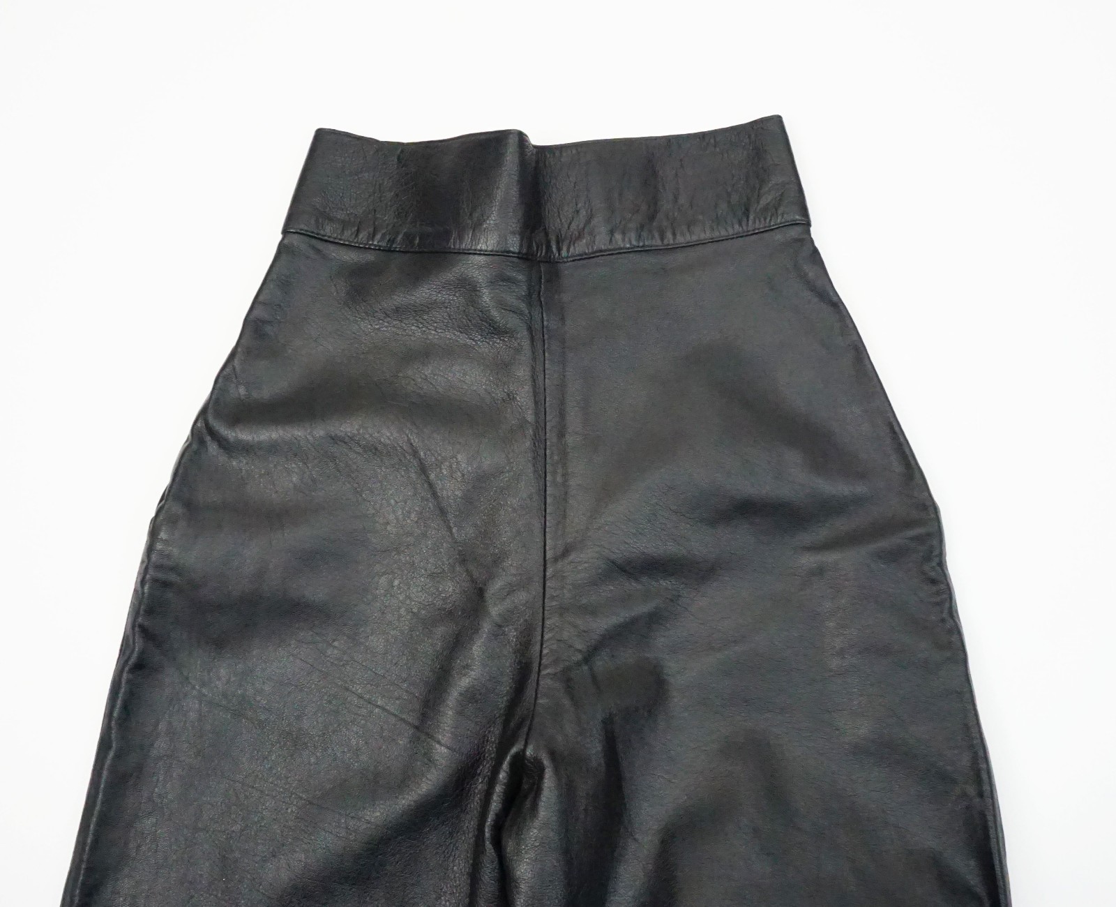 vintage 1980s high waist pleated leather pants black leather size XS