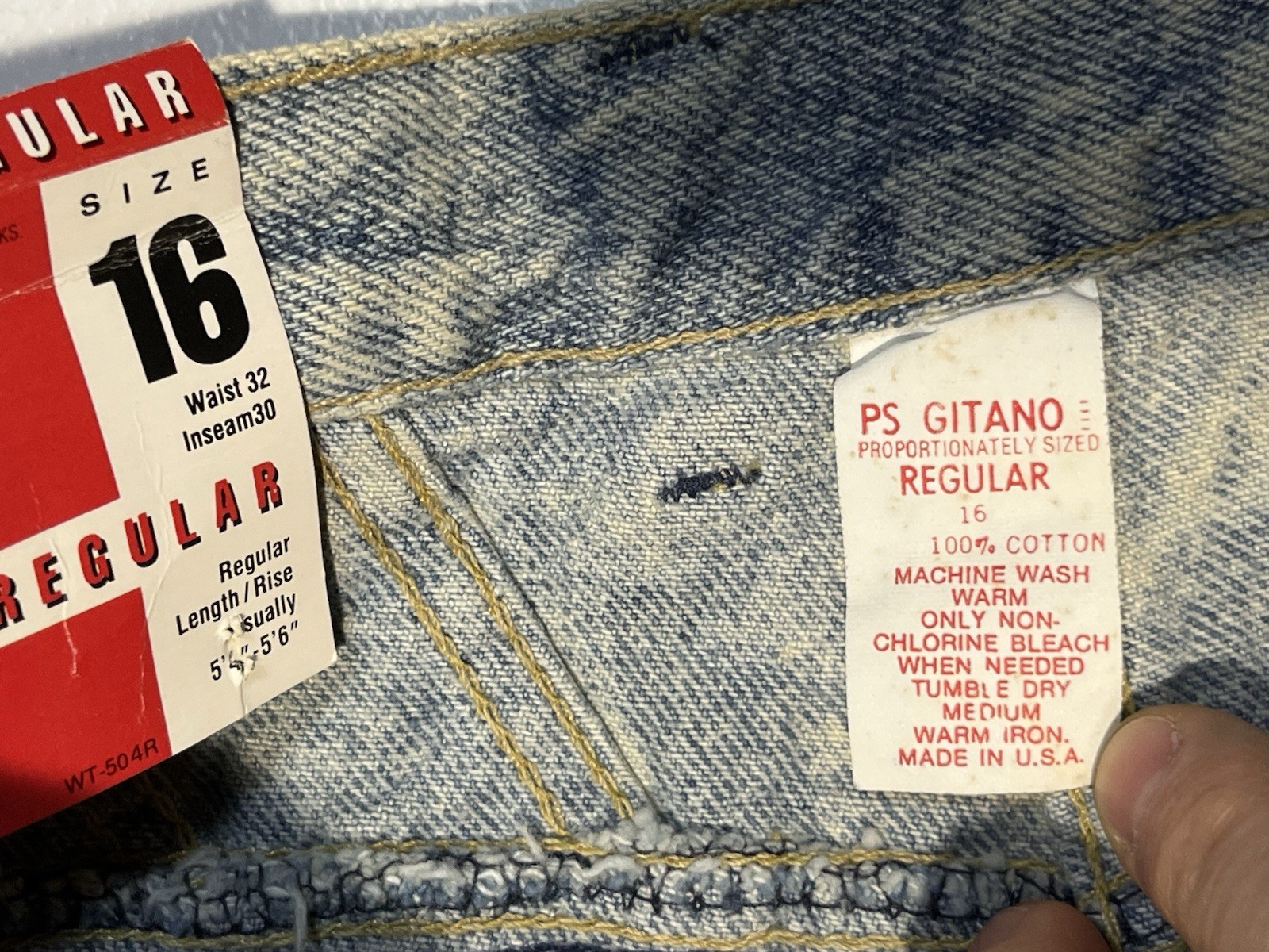 NEW VINTAGE 1989 PS Gitano ACID WASHED Women 16 32×30 Denim Blue Jeans USA MADE
