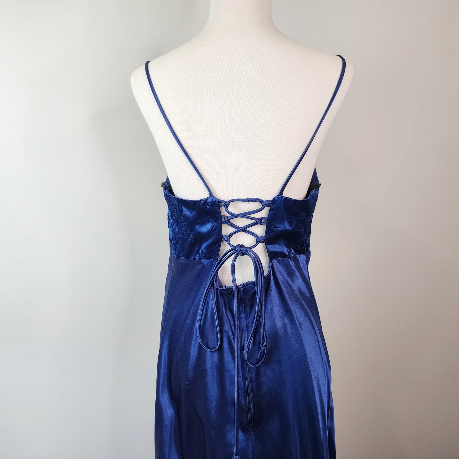 Vintage 90’s Y2K Be Smart Satin Maxi Dress 13/14 Navy Whimsigoth Witchy Prom