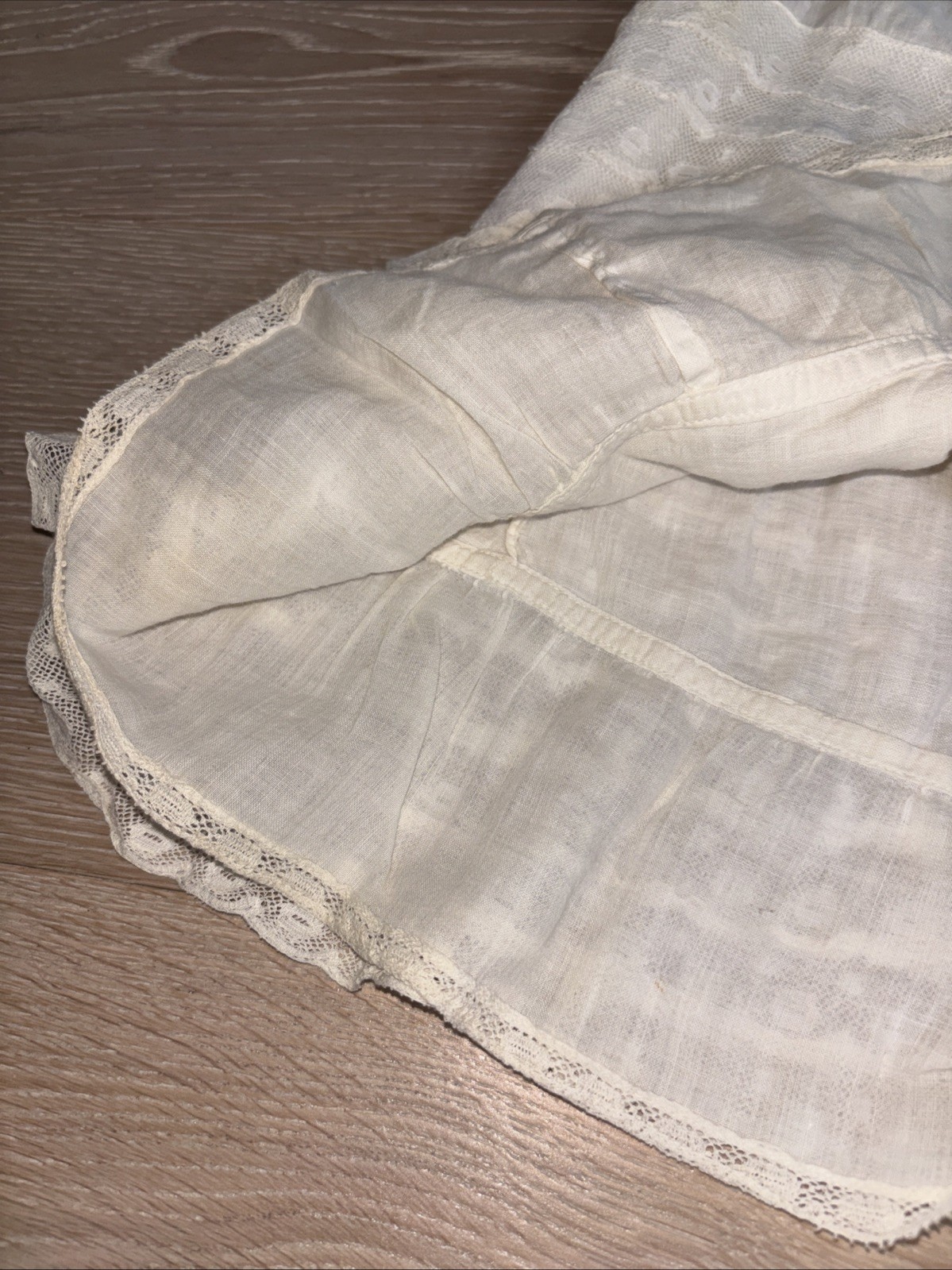 Antique Victorian Edwardian Ivory Cotton Petticoat Skirt C. 1900 Lace Hem