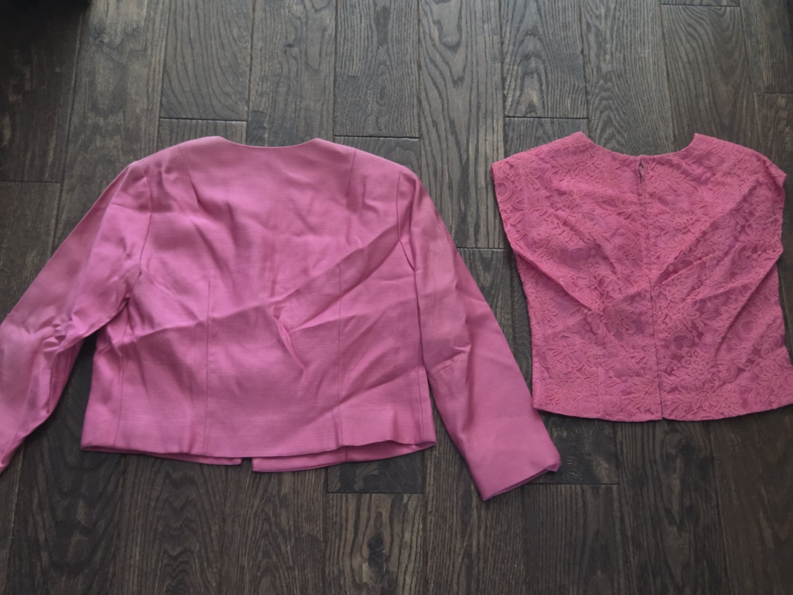 2 Pc Pink Lace Shell & Cropped Jacket Set Bow Front Women’s Formal Occasion Suit