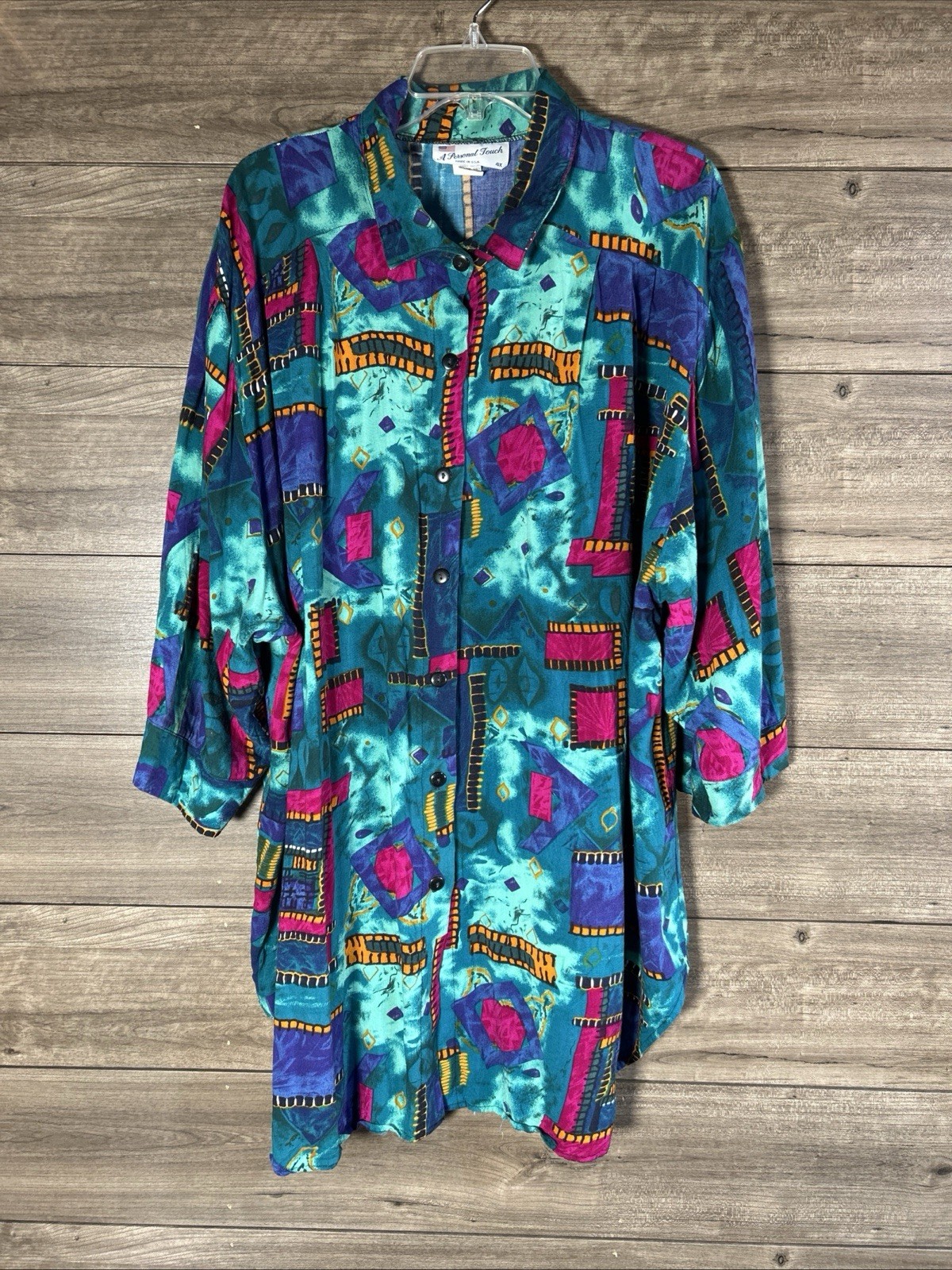 VTG 80-90’s Aztec-Inspired Geometric Print Women’s Shirt 4X By Personal Touch