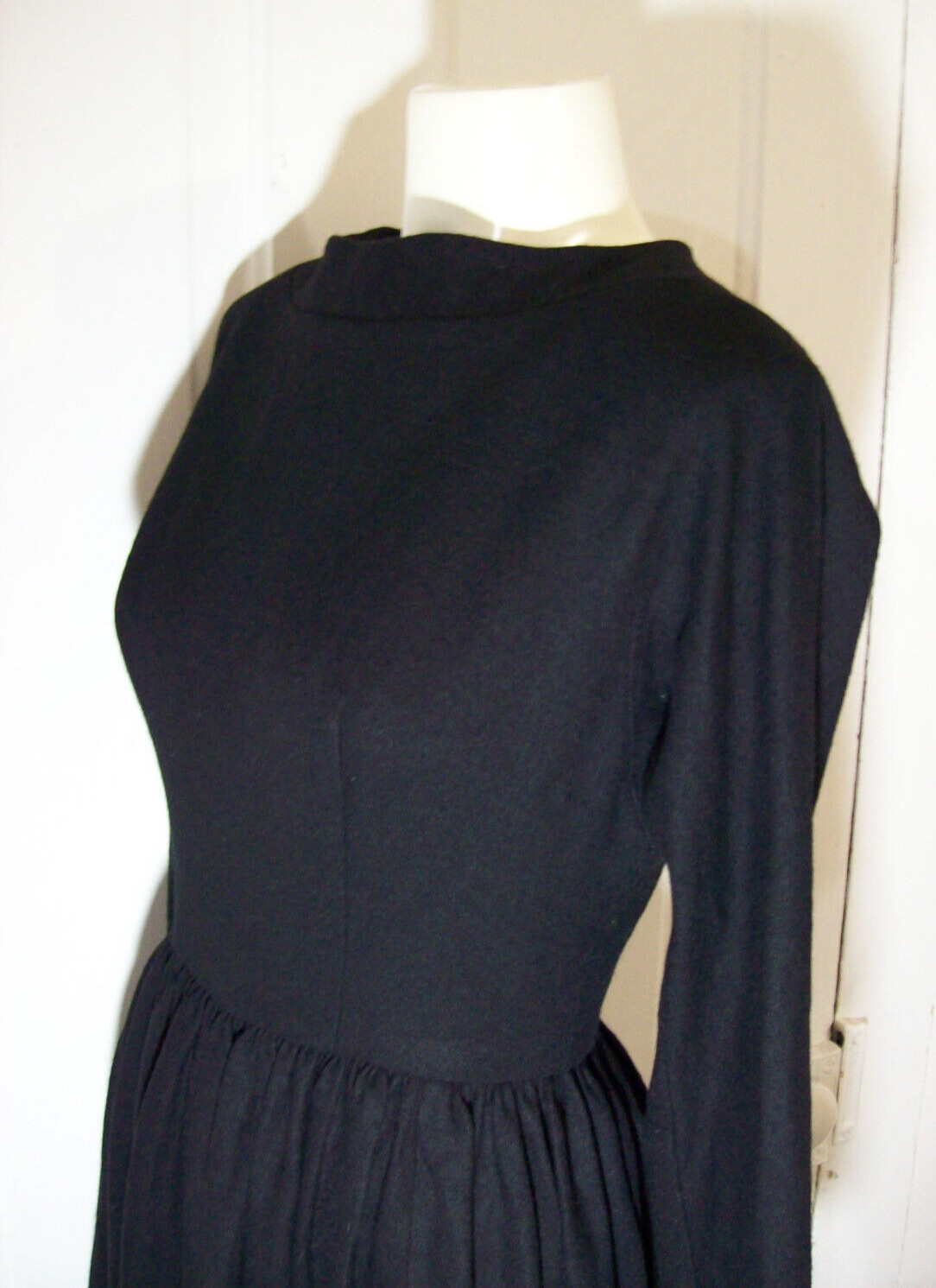 Vintage 1950s Black Long Sleeve Dress, 100% Wool, E.T Jrs CALIFORNIA, small