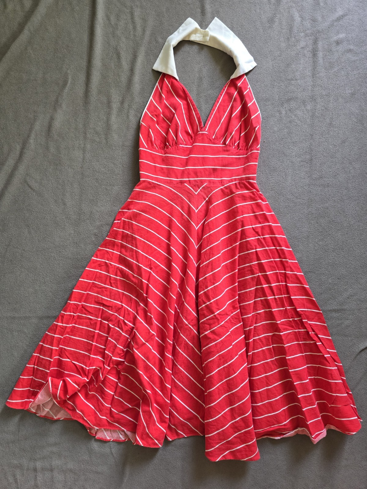 Vintage 1983 Marilyn Monroe Halter Chevron Red And White Swing Dress Size 7/8