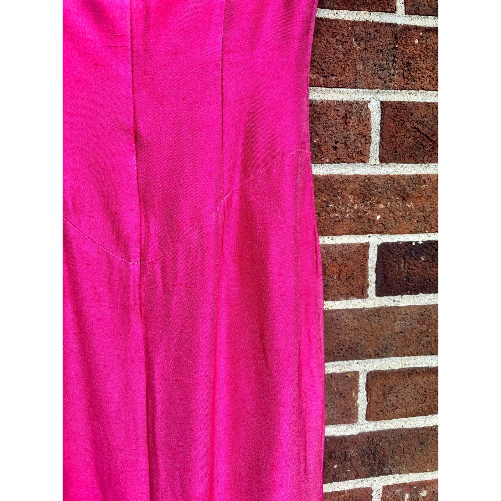 Vintage 1990s Watters Hot Pink Evening Gown Braided Neckline Midi Dress AS IS