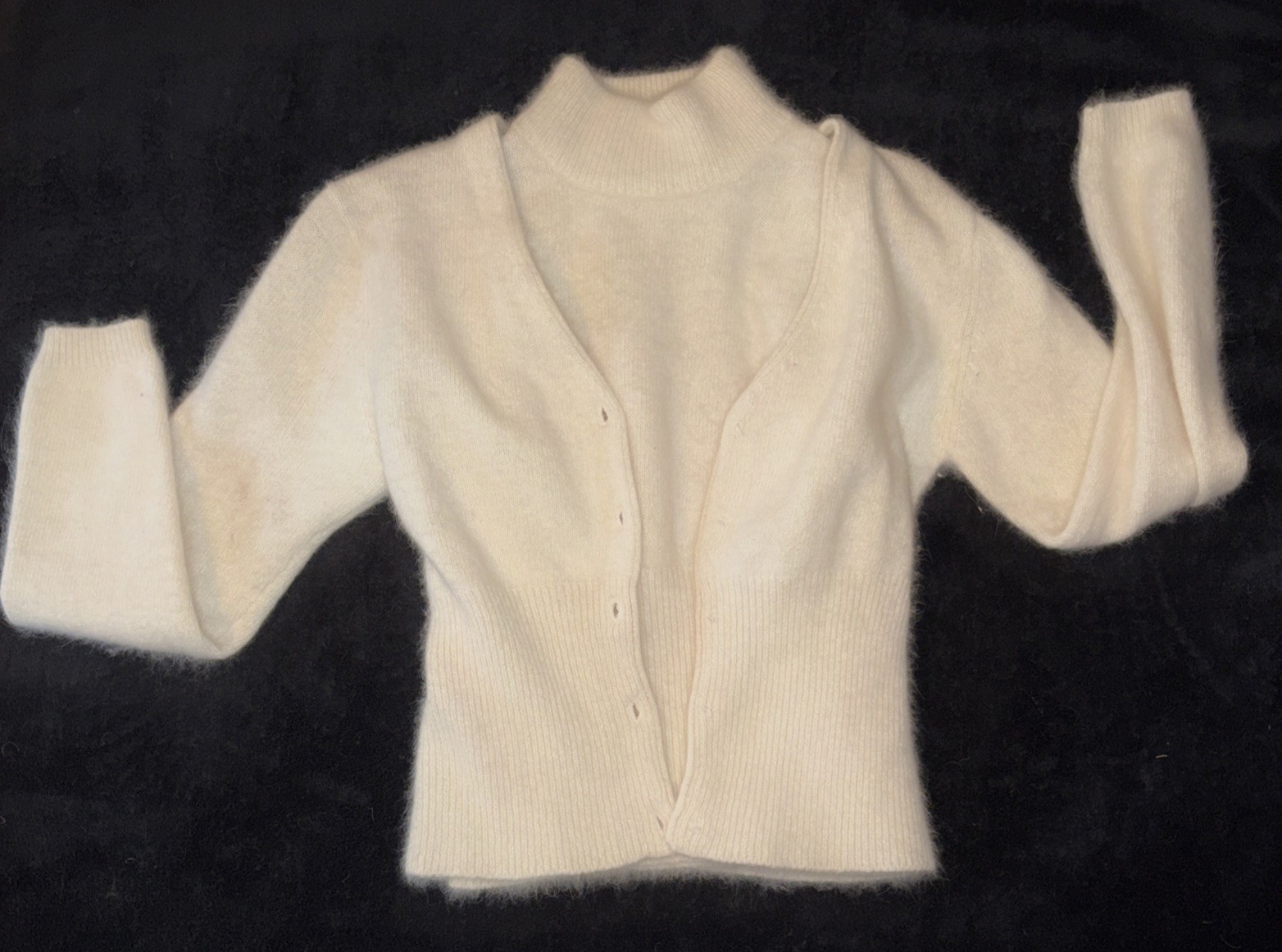 VTG 80s CIGNAL Angora Blend Cardigan & Top Set Made Hong Kong S/M Rabbit Hair