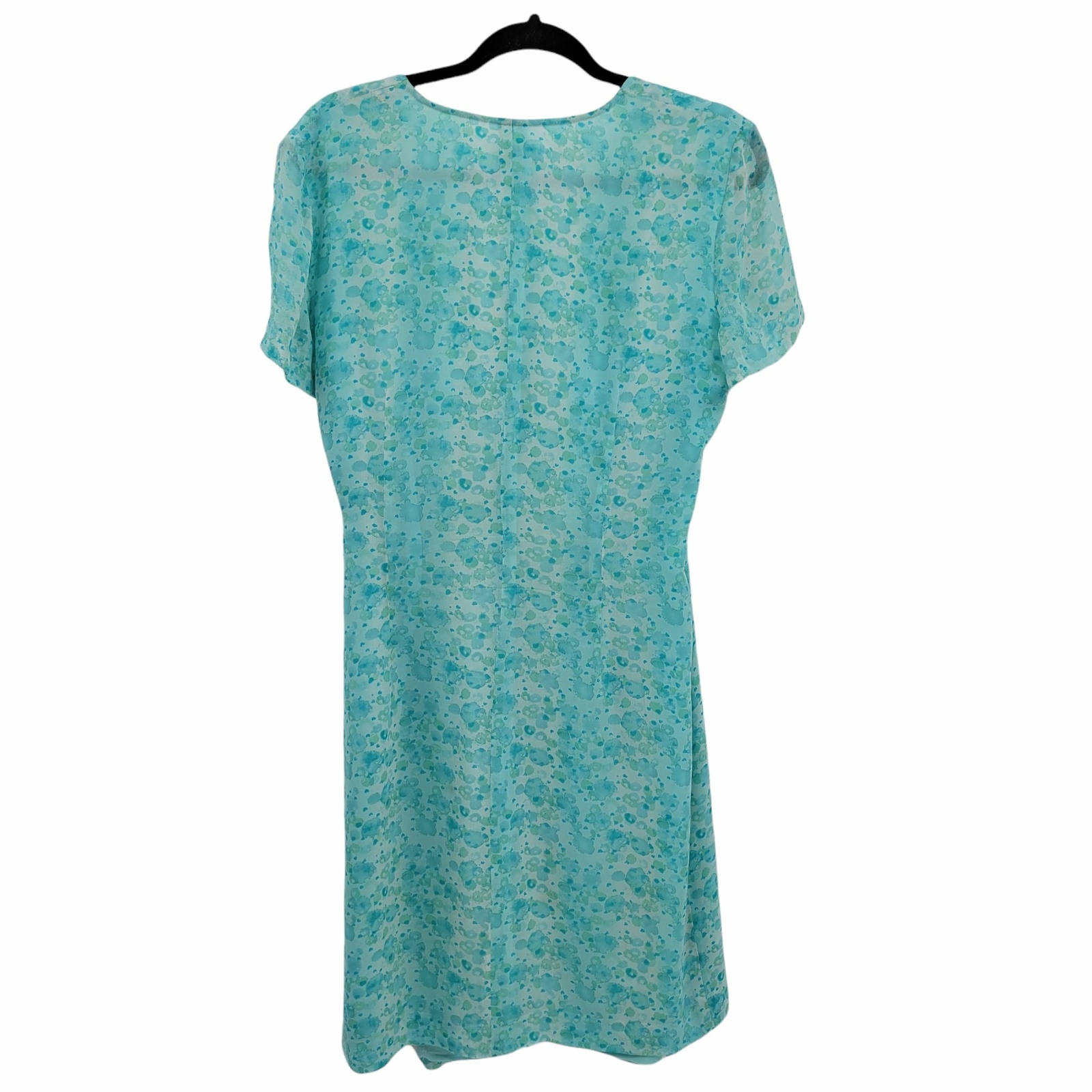 90’s Wrap Dress 10 Pastel Aqua Blue Ditzy Floral Short Sleeve Tea Length V-neck