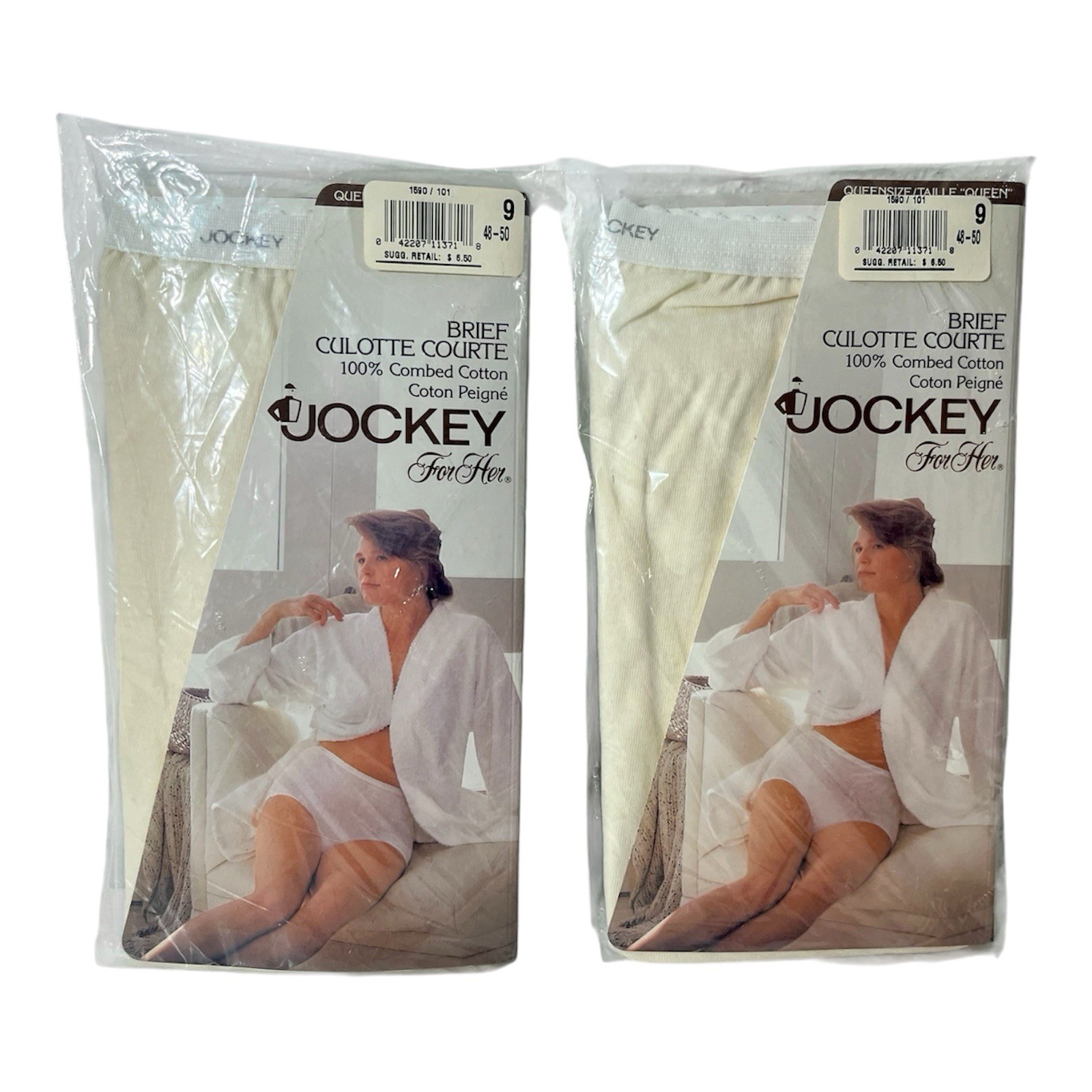 Jockey For Her Brief Underwear Queensize 9 48-50” Combed Cotton 1990 USA Qty 2