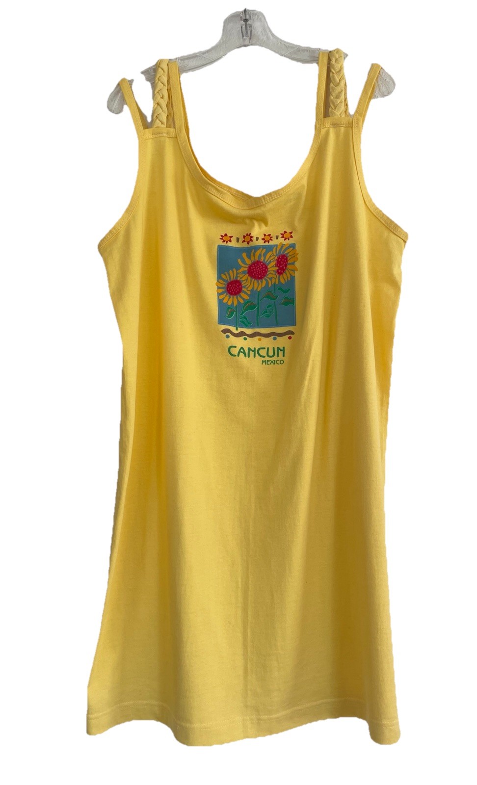 WATEX Womens Yellow Strappy CANCUN Graphic Tank Dress/Beach Cover One Size
