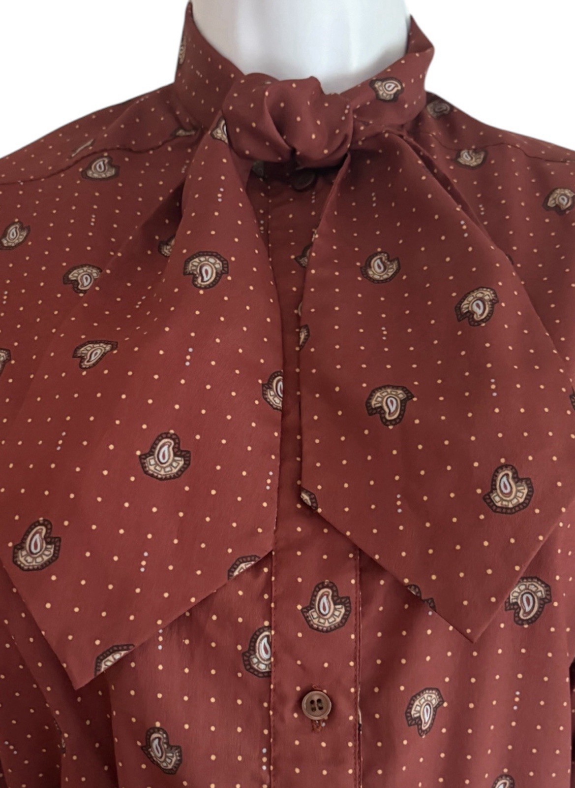 Vintage Evan Picone Secretary Blouse 80s Rust Paisley Bow Tie Blouse M