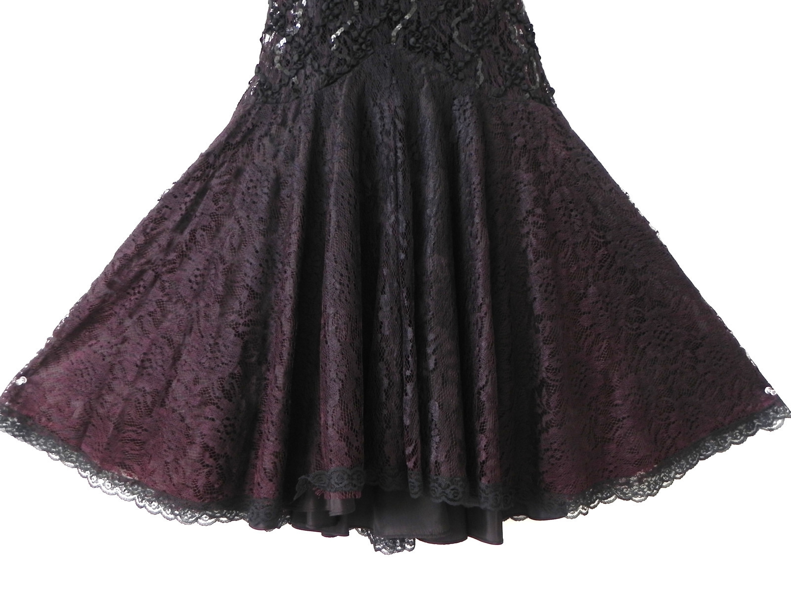 Vtg HW Collections Lace Dress Burgundy/Black Open Back Fit-Flared Size S/M