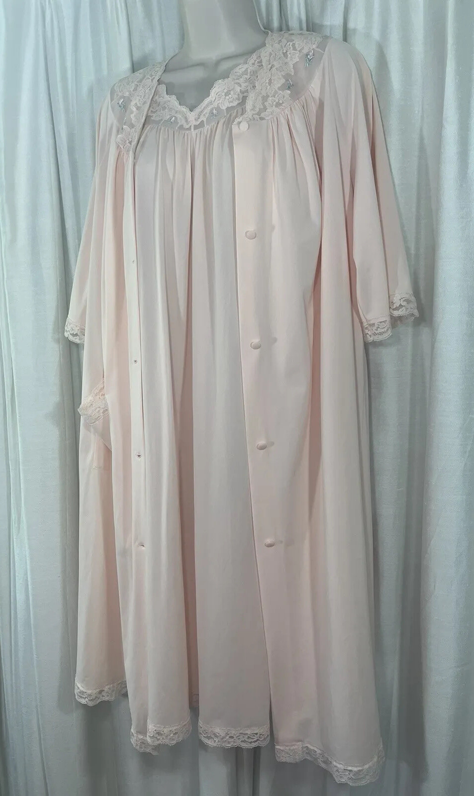 Shadowline Robe And Nightgown Vintage Nylon Lingerie Blush Peach Babydoll Size M