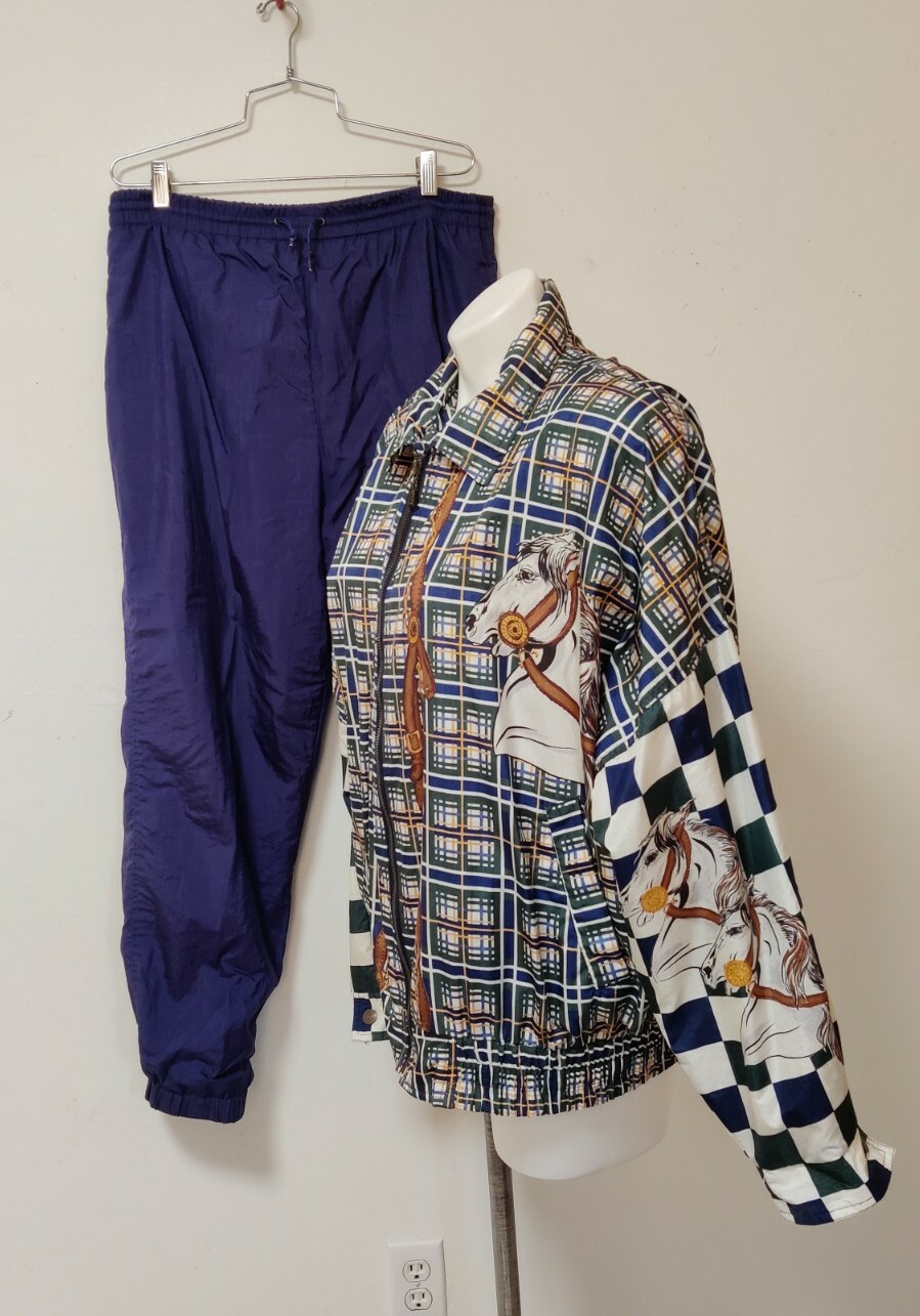 Vintage Women’s Large Rare Horse Checker Designer Jogging Suit Set Andy Johns