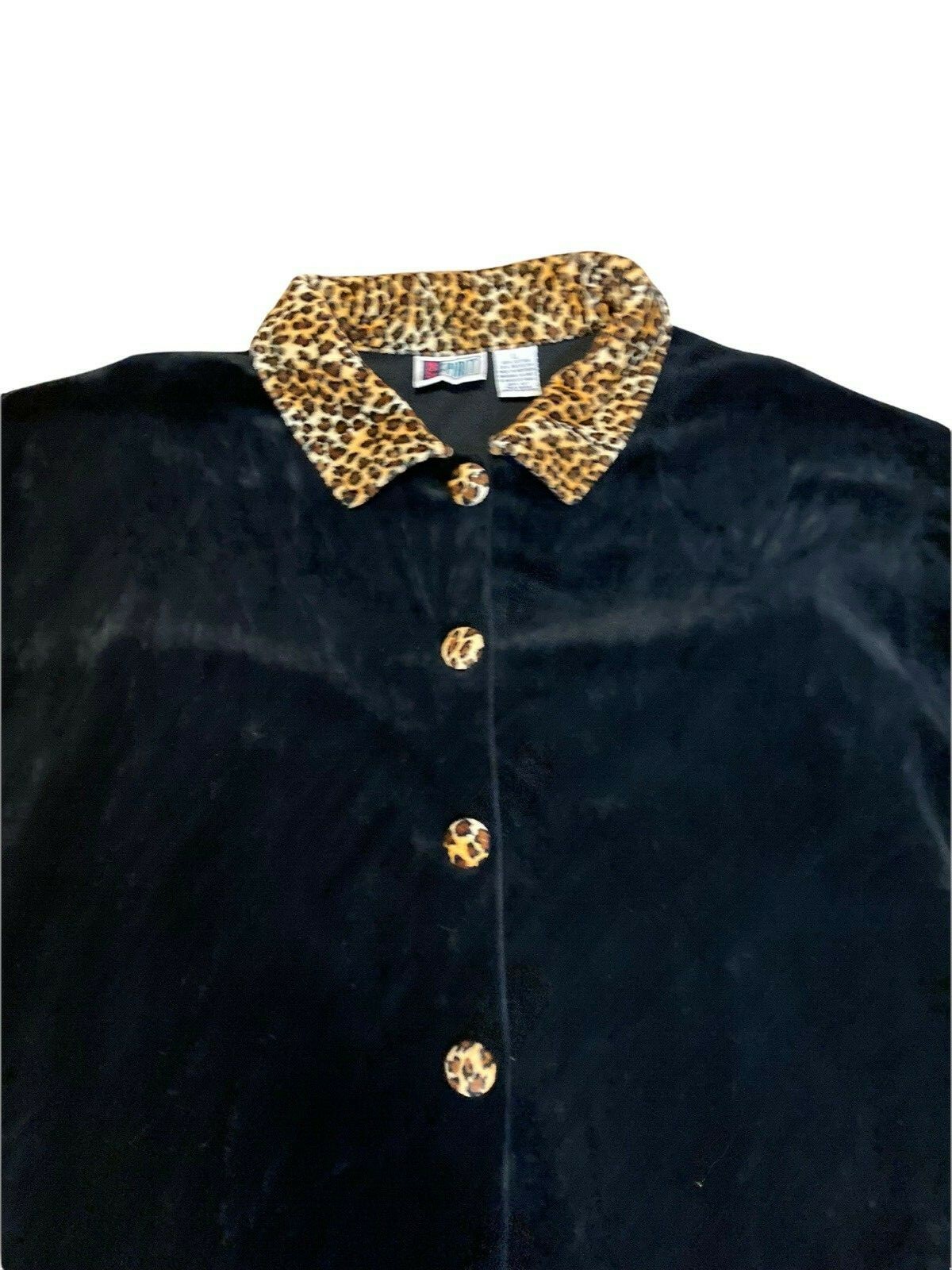 Bolo Spirit Women’s L XL Black Cheetah Print Jacket Shacket Pull On Pants Set